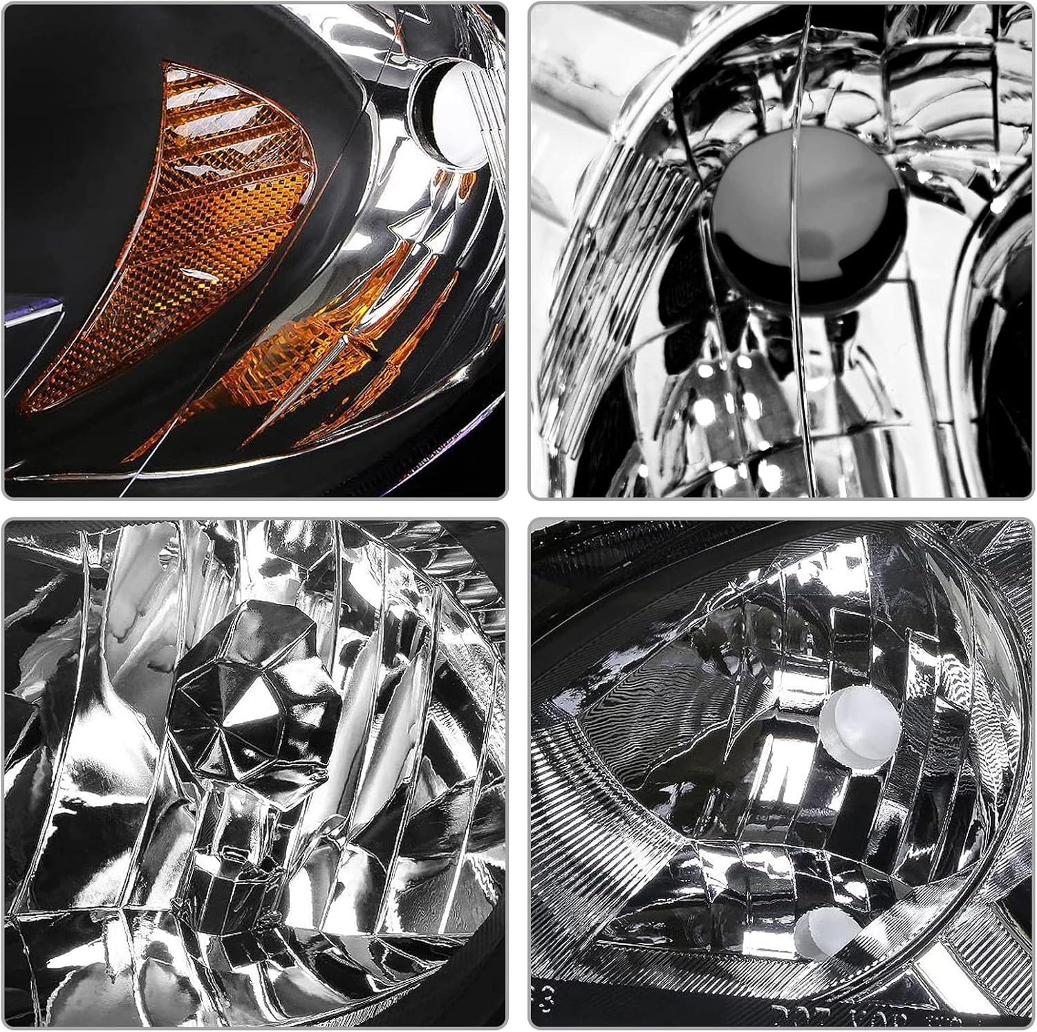 for 2004 2005 Civic Headlight Assembly compatible with 04 05 Honda Civic 2/4dr Clear Lens Black Housing Amber Reflector Headlamp Replacement Left and Right Pair（W/O Bulbs）