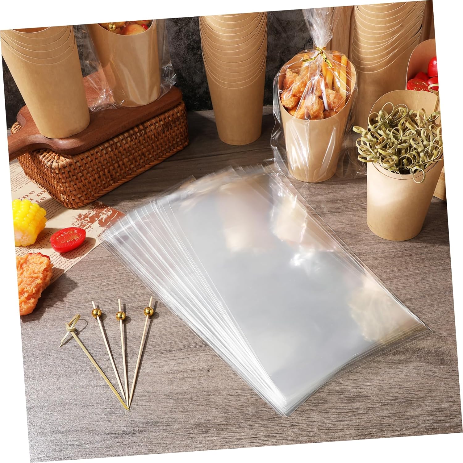 50pcs French Fry Cups Disposable Snack Cups Decorative Toothpicks Kraft Paper for Party Catering French Fries Popcorn