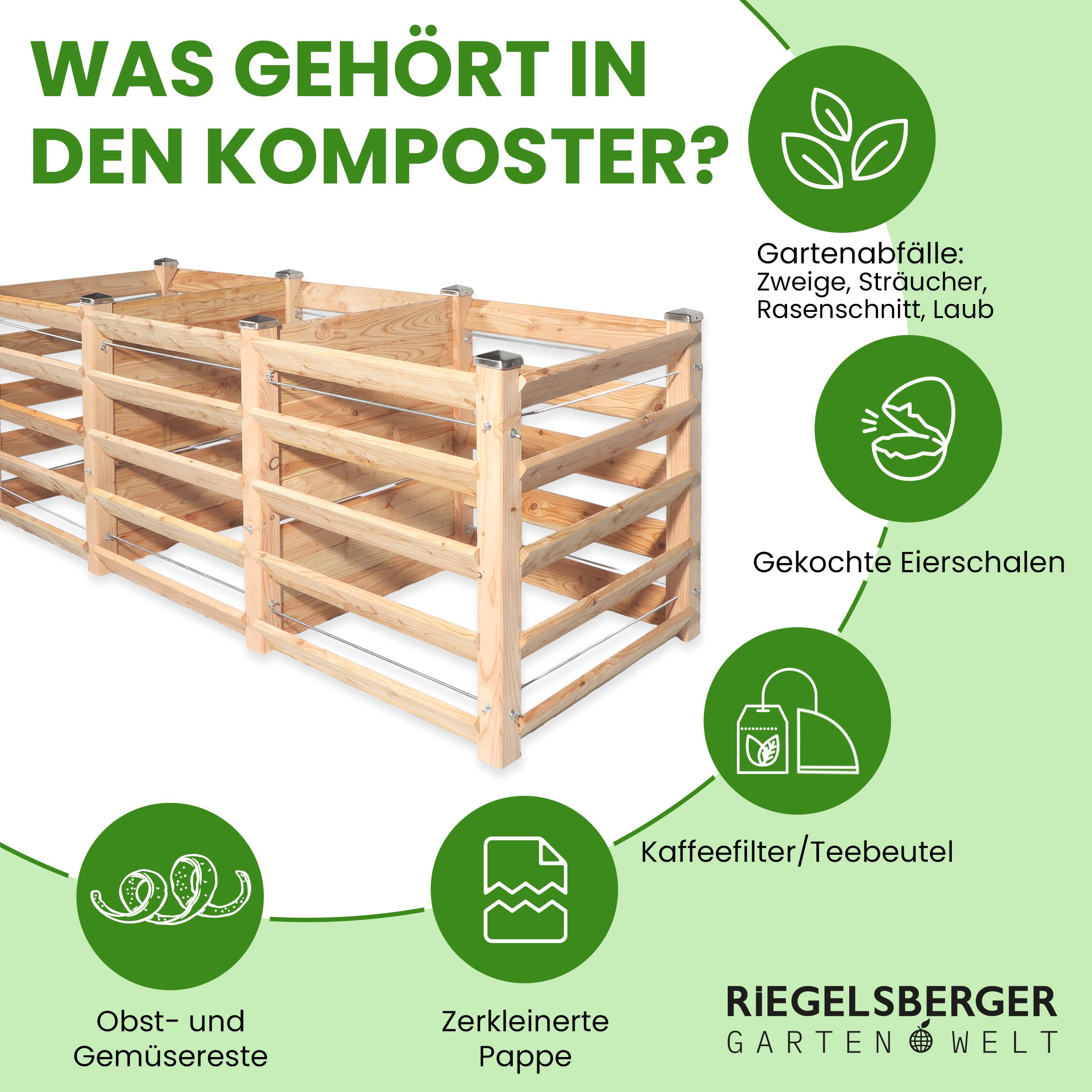 Moderner Komposter Trio ca. 80 x 226 cm Höhe 80 cm aus Lärchenholz Massivholz Steckkomposter Holzkomposter