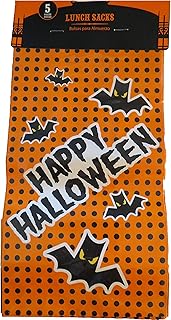 Happy Halloween Orange Bat Lunch Sacks Paper 5 ct 10 1/2