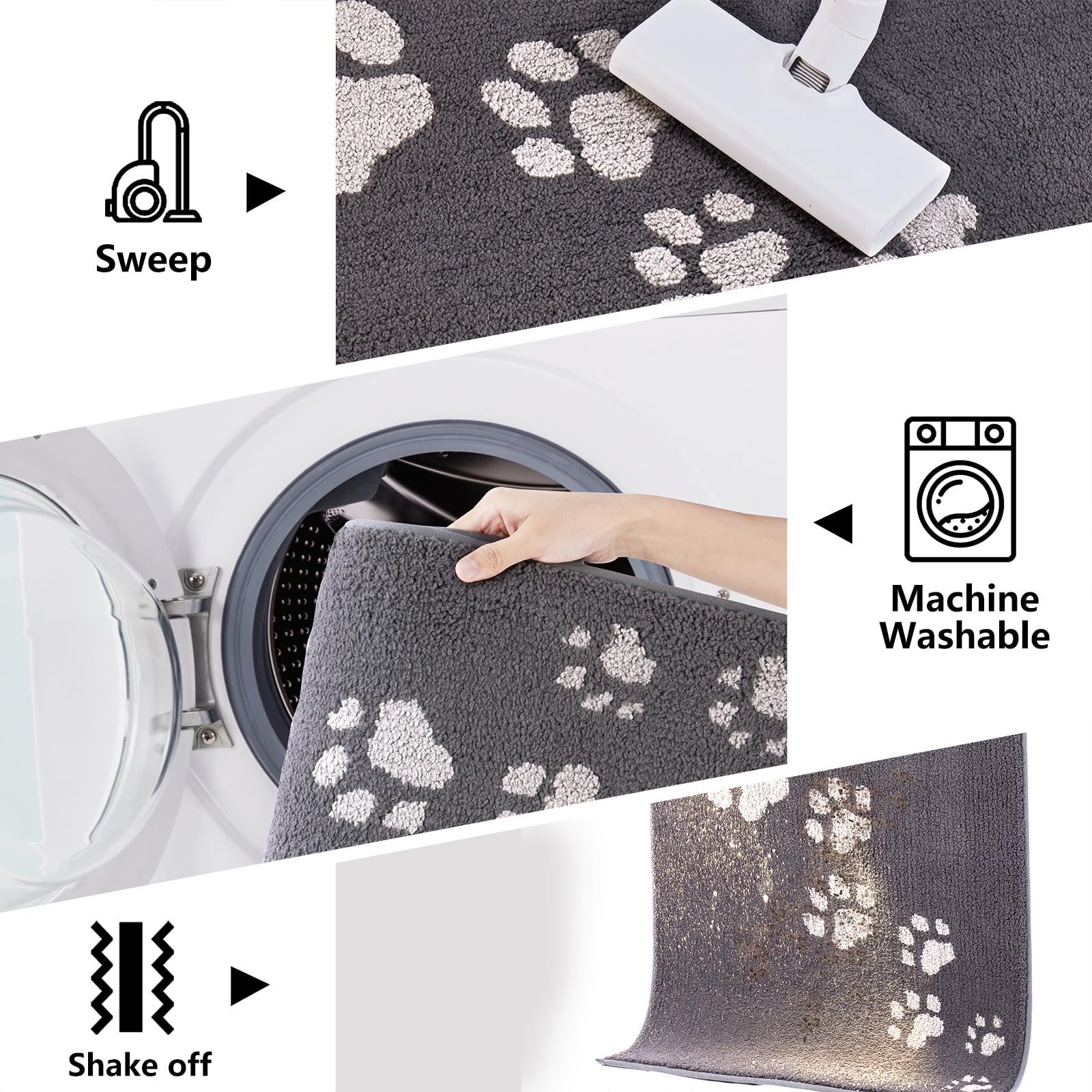 Schmutzfangmatte Innen 90 x 150 cm, rutschfeste Maschinenwaschbare Dunkelgrau Fußmatte, Eingangstürmatte mit Wasserabsorbierenden, Fussmatte für Hund, Eingang, Haustür