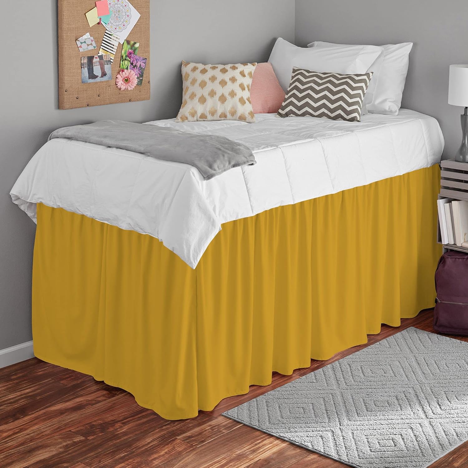 Bed Skirt for Dorm Room, Ruffled Dorm Sized Bed Skirt Three