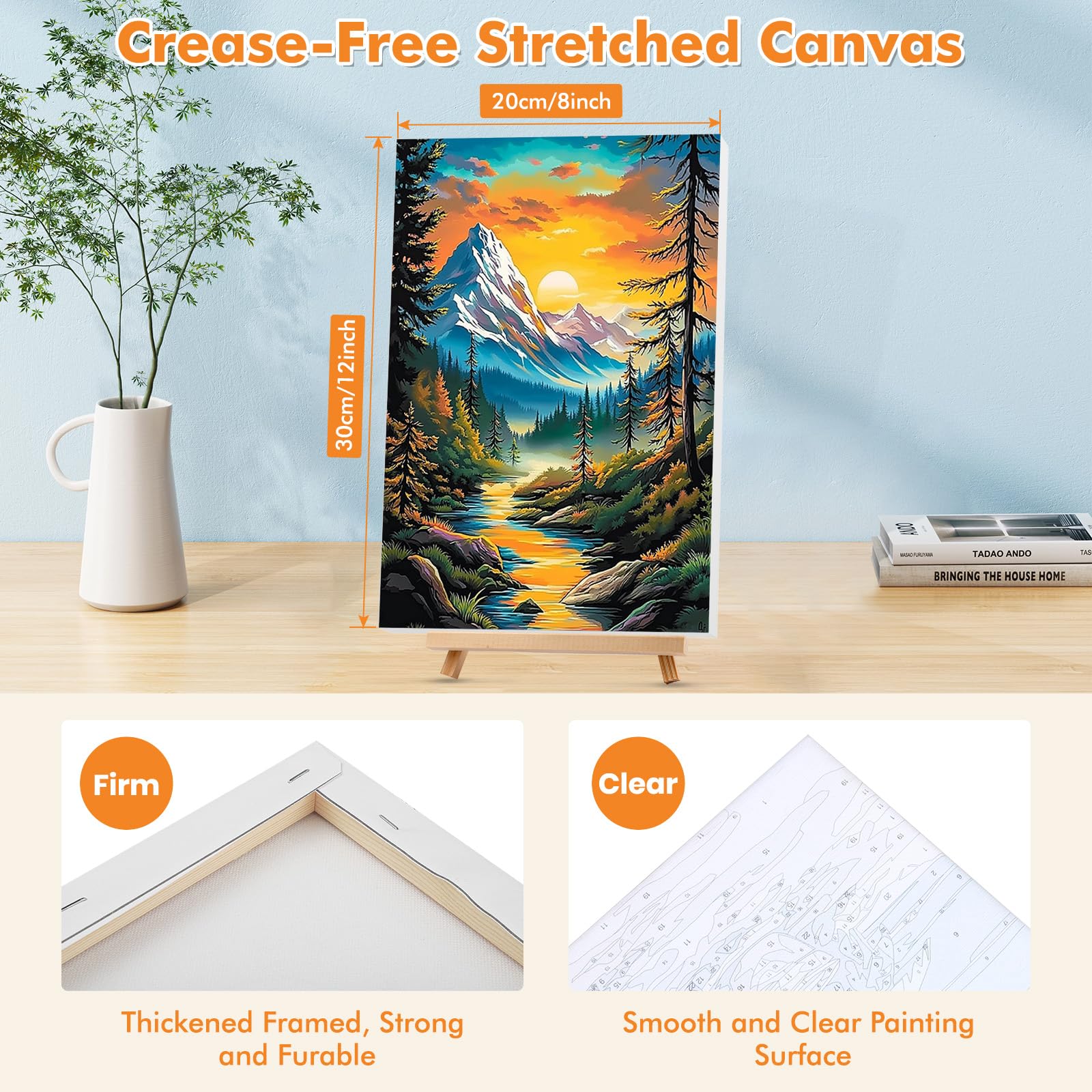 Lxmsja Framed Paint by Numbers for Adults Beginner with Wooden Easel, Landscape Painting by Numbers for Adults on Canvas, DIY Acrylic Painting Kit Art and Crafts for Home Wall Decor, 8x12inch - Image 2