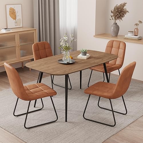 Miniatura 35 de Mesa de comedor moderna de granja de 47.2 pulgadas, mesa de comedor rectangular de madera con patas de metal para 4 personas para comedor, cocina,