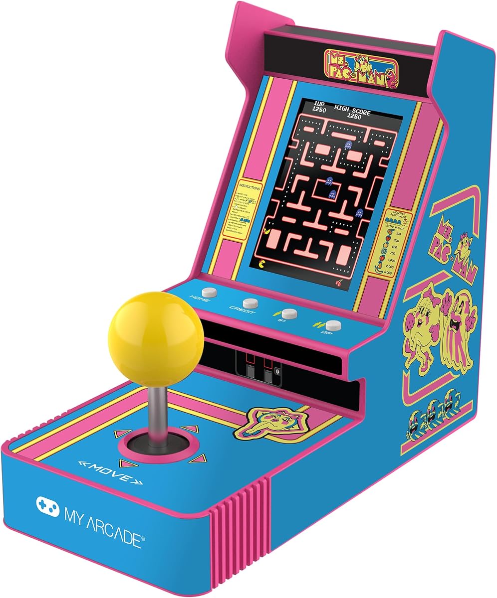 Ms. Pac-Man Joystick Player: Retro Arcade Classics, 3.5" Screen | Handheld Games, Birthday Gifts for Kids and Adults, Collectibles