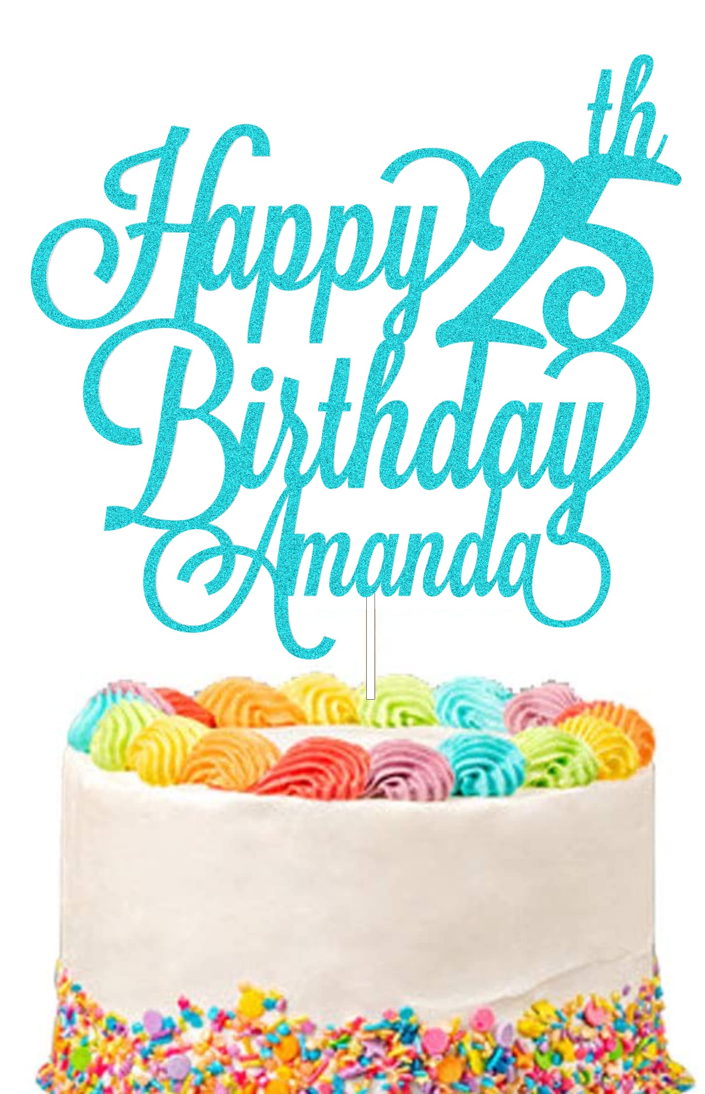 Personalised Happy Birthday Glitter Cake Topper Customised with Any Name & Any Age Party Cake Decoration for 1st 10th 13th 16th 18th 20th 21st 30th 40th 50th 60th 70th 80th (Sky Blue) โ image 1