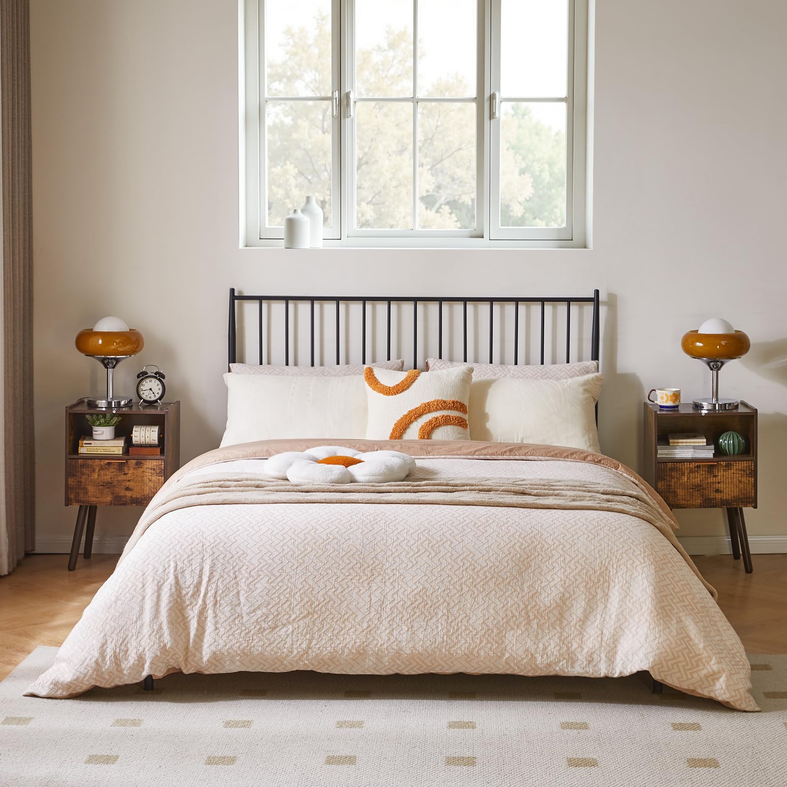 Aibiju Mesita de Noche Moderna con Cajón, Mesa Auxiliar Pequeña para Dormitorio, Mesita de Noche de Mediados de Siglo con Estante Abierto, Marrón Rústico YD-TM061H1