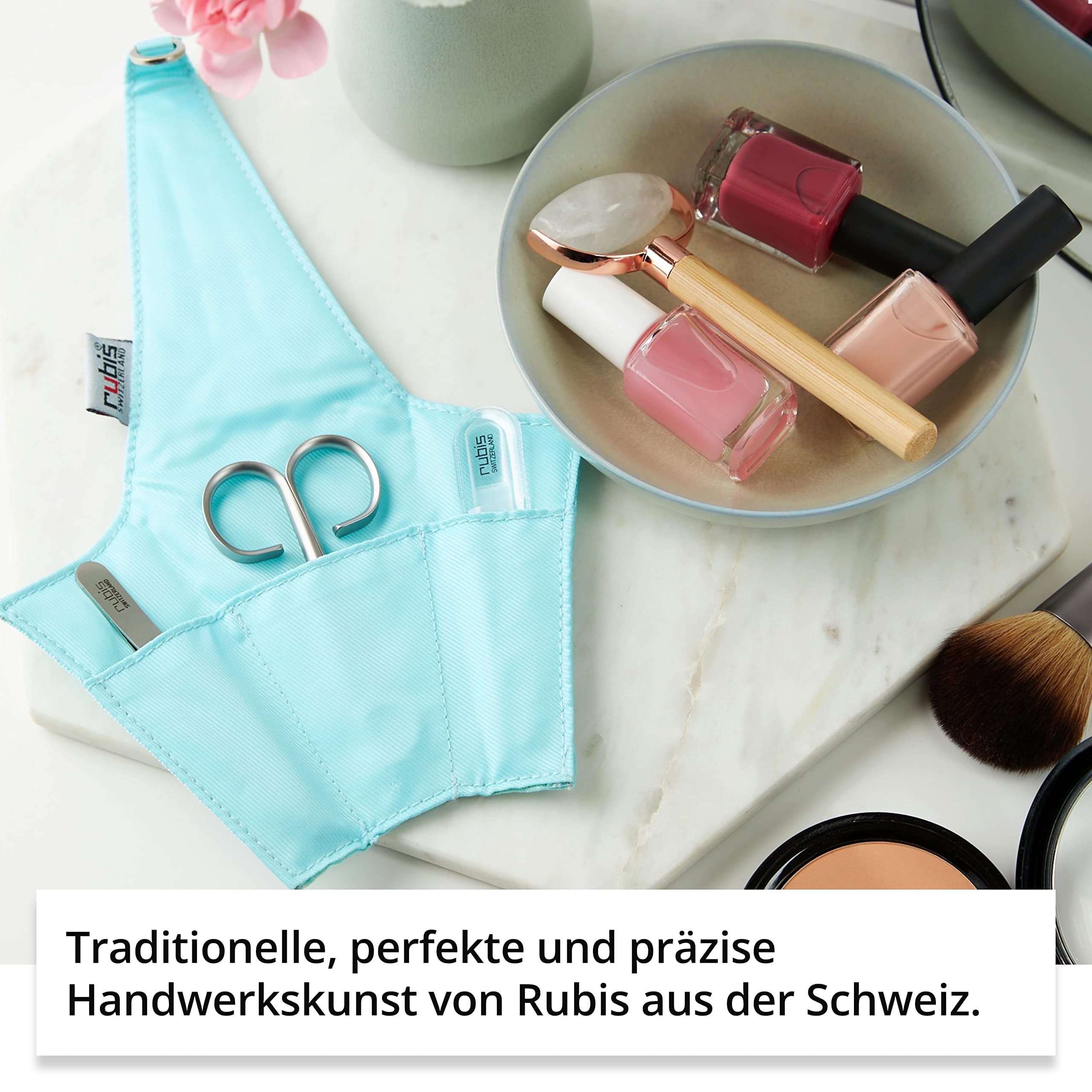Rubis Minuit Maniküre Set - Nagelpflegeset - Maniküre Set mit Pinzette, Nagelschere mit Feile - Nagelset - Nageletui klein 3 teilig