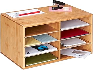 Relaxdays Dokumentenablage Bambus, DIN A4, 8 Fächer, Büro Organizer, HxBxT: 25 × 49 × 31 cm, Schreibtischablage, Natur