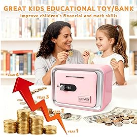 Lefree Piggy Banks for Kids, Money Safe Box Toys for Girls, Mini Safe Box Toys, Kids Coin Bank for Children, with Secure Password, Best Birthday Christmas Cash Coin Can for Kid 8-12 Year Old - Pink