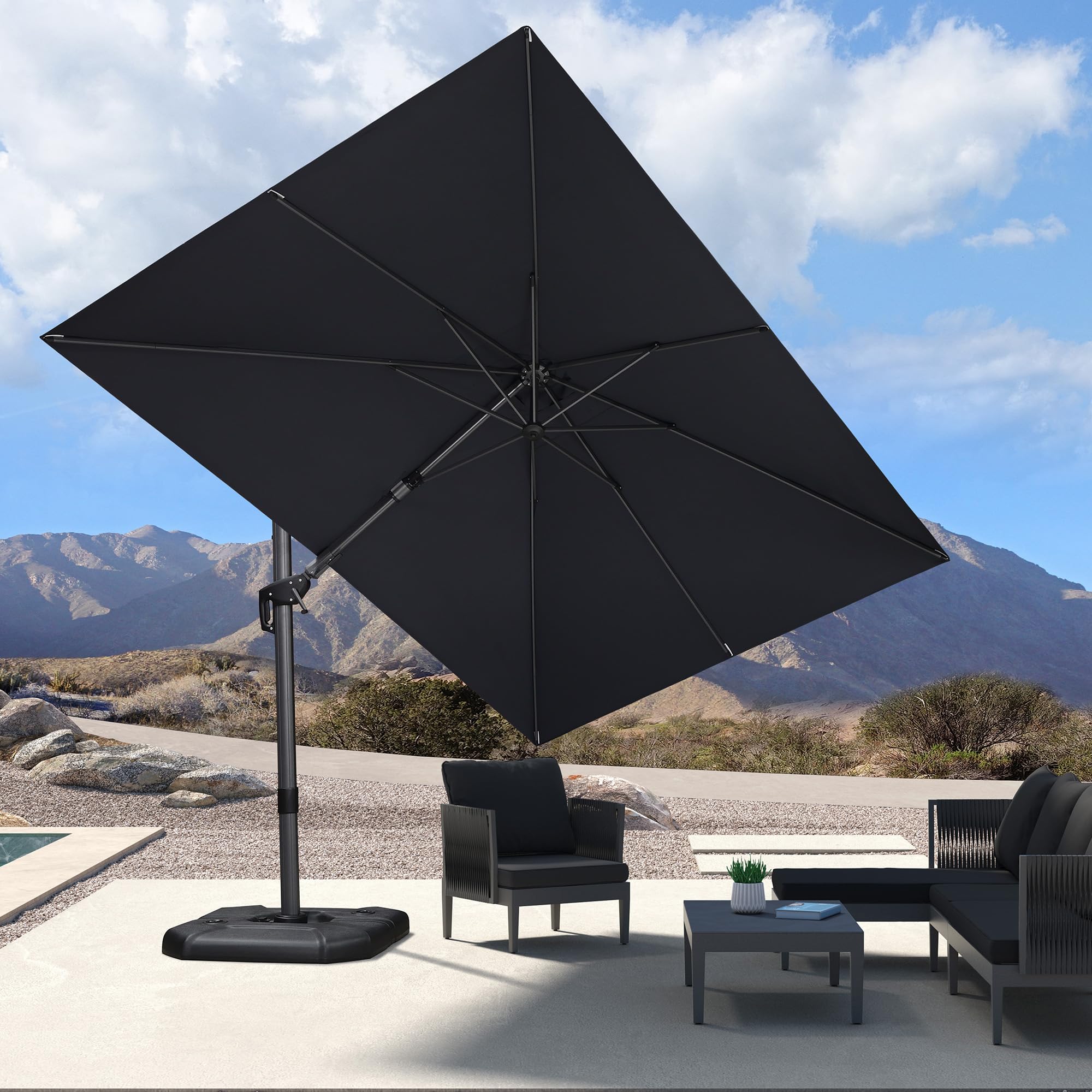 PURPLE LEAF Sombrilla de jardín con manivela de aluminio y parasol inclinable giratorio 360°con pedal, Para piscina exterior Terraza ajardinada