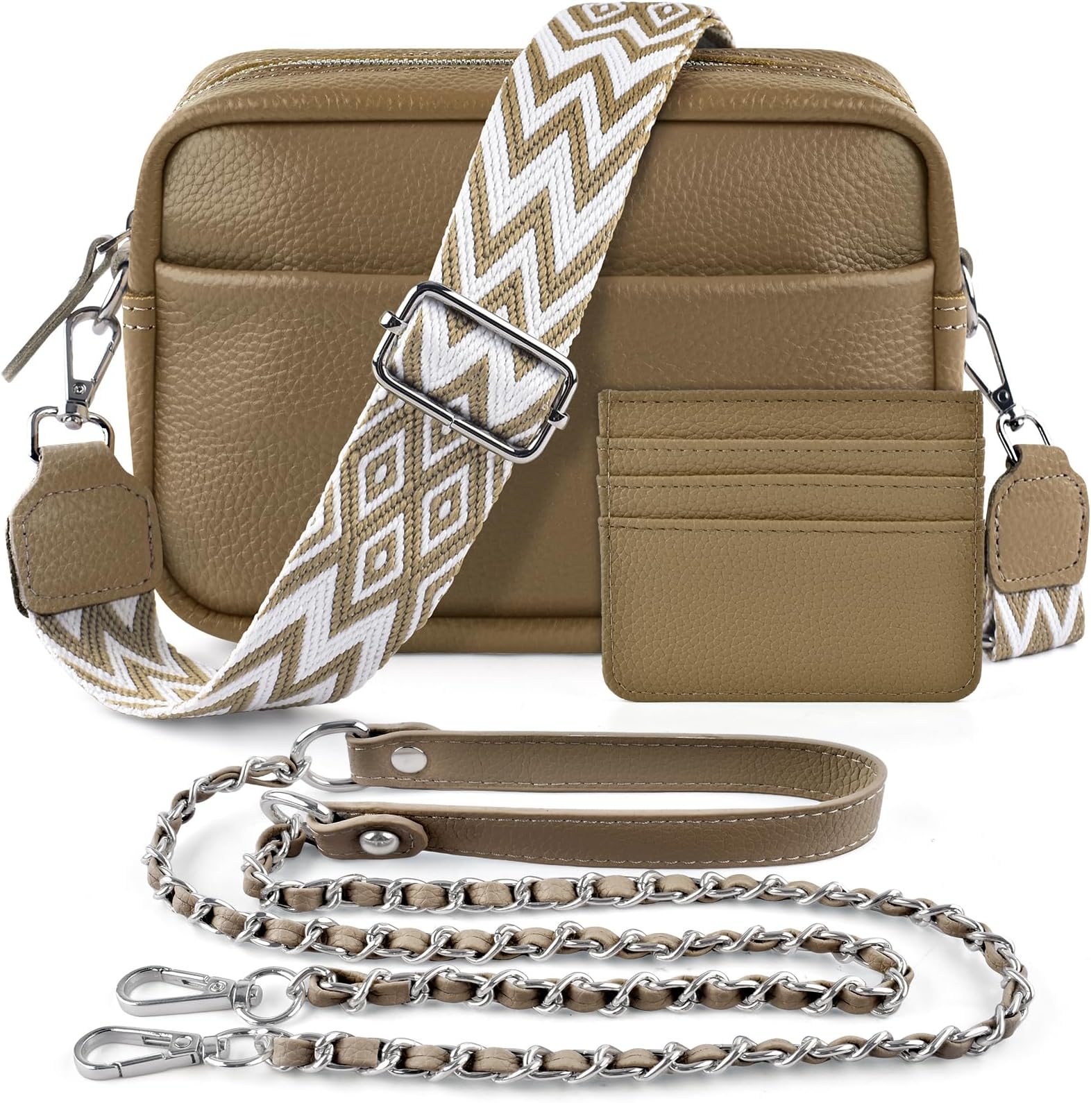 BROTOUCrossbody Bag for Women, Leather Handbag & Shoulder Bag with Adjustable Wide Strap, Chain Strap & 3-Slot Card Holder, Camera Cross Body Bag for Lady Girl Shopping Daily Use