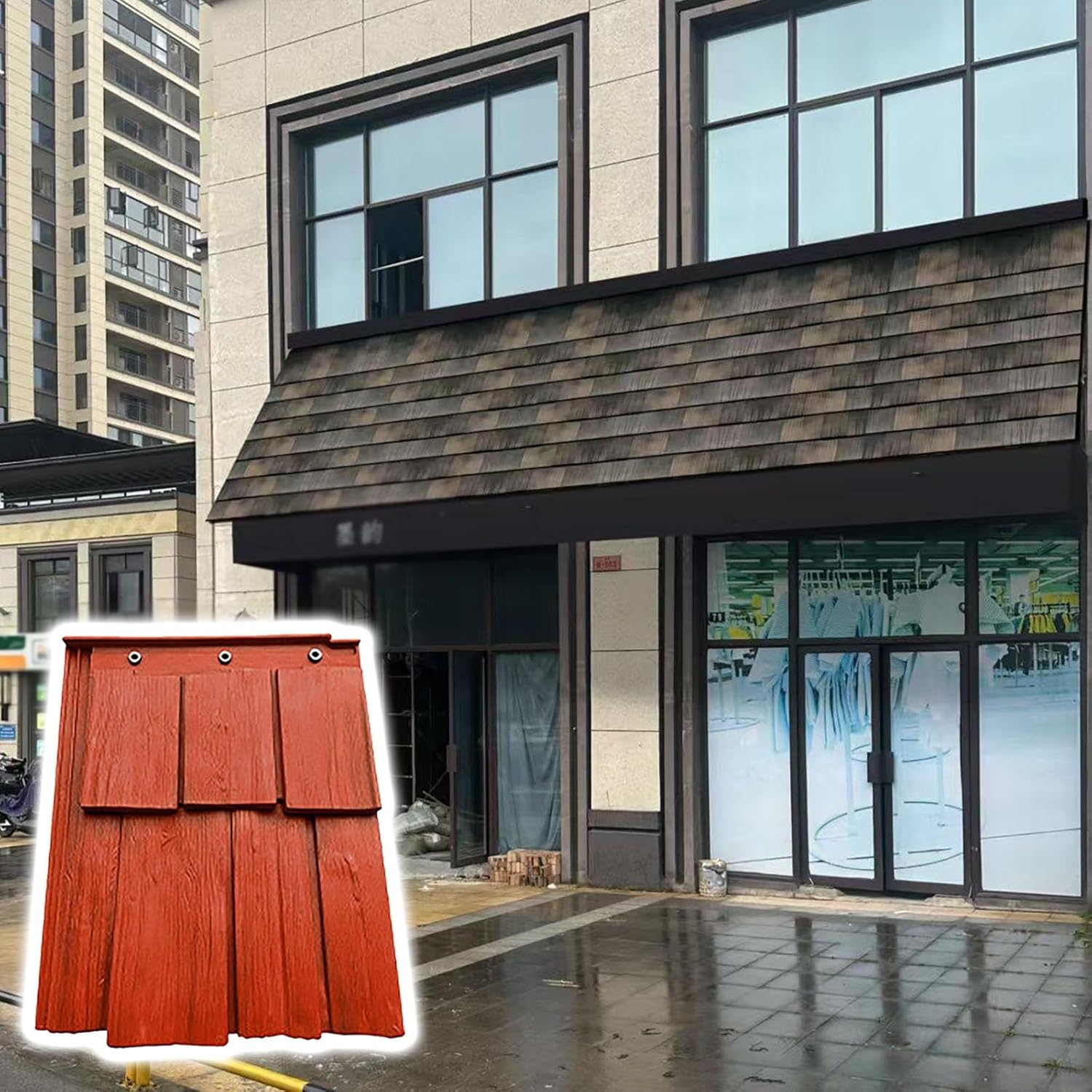 4-40 Pack Sturdy Roofing Shingles Tile Faux Wood-Grain, Commercial Vintage Decorative Roofing Cover Sheets Composite for Indoors/Outdoor Building(Red,4pack)