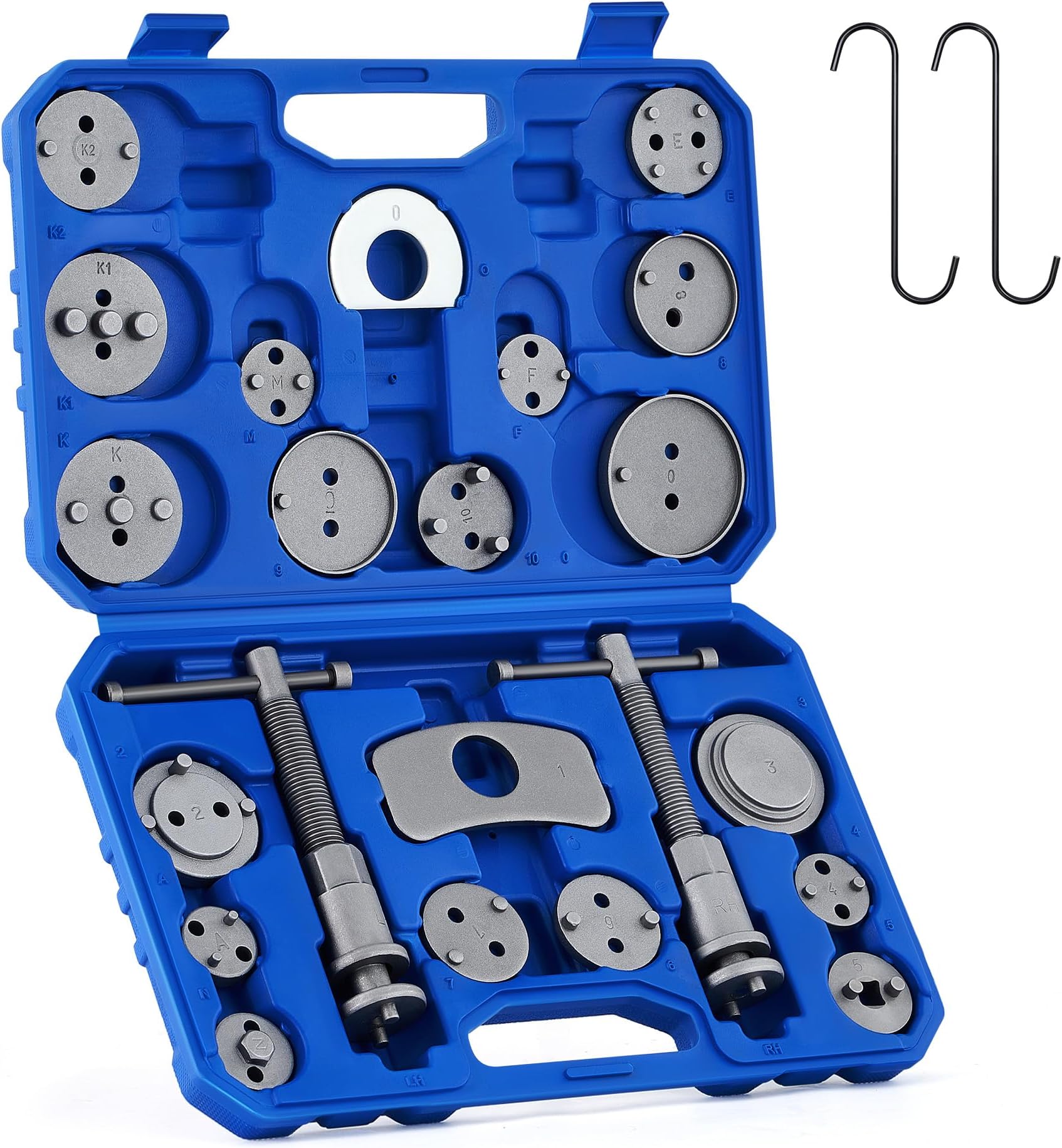 Orion Motor Tech 24pcs Heavy Duty Disc Brake Piston Caliper Compressor Wind Back Rewind Tool Set for Brake Pad Replacement Reset with Storage Case, Blue Case
