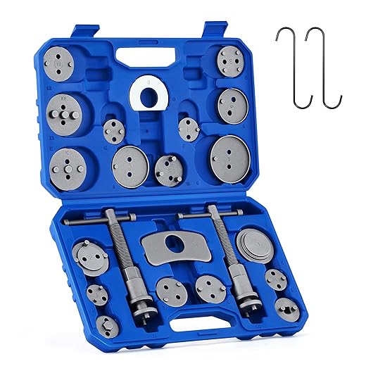 Orion Motor Tech 24pc Brake Caliper Compression Tool Set, Heavy Duty Brake Piston Compressor Tool and Wind Back Tool Kit for Brake Pad Replacement, Universal Disc Brake Caliper Tool Set with Blue Case