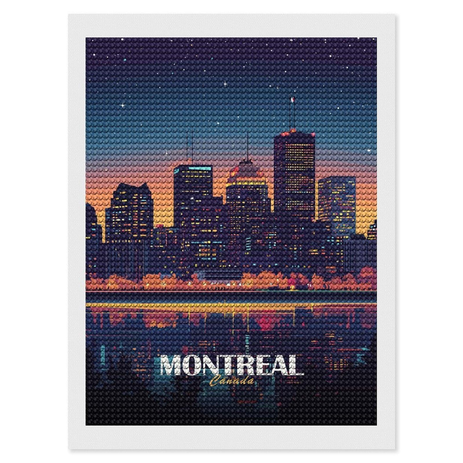 Junmoney Montreal Canada Skyline at Night Diamond Art Kit 12"x16", Vintage Style Decor, Stress Relief Craft, Decor Project, Relaxing DIY, Creative Hobby