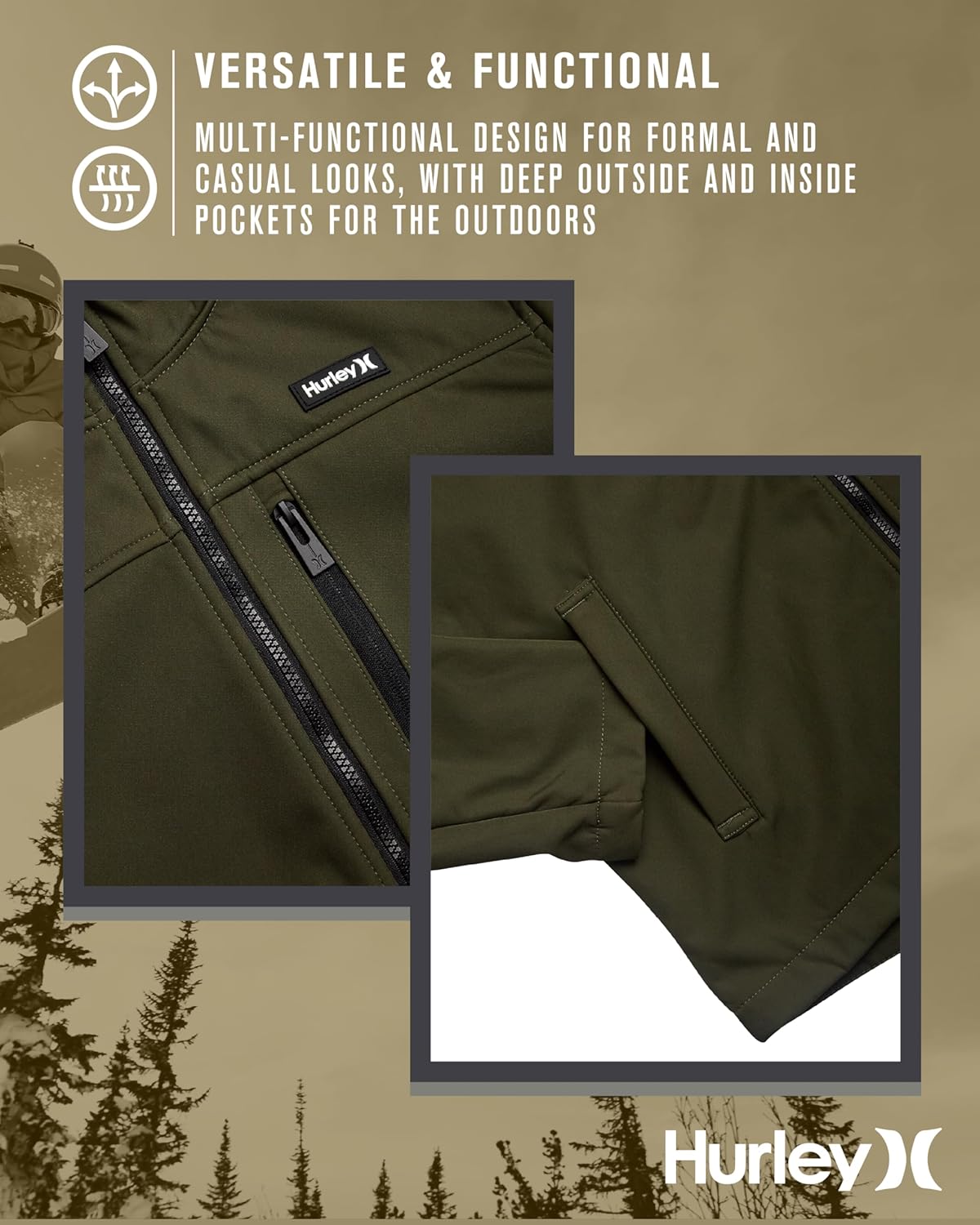 Hurley Mens Soft Shell Micro Fleece Jacket - Water Resistant Performance Stretch Woven Lightweight Jacket for Men (Size S-XL) - Image 6