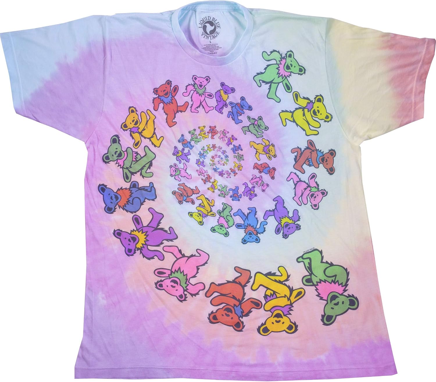 Liquid Blue Unisex Adult Grateful Dead Vintage Spiral Bears T-Shirt