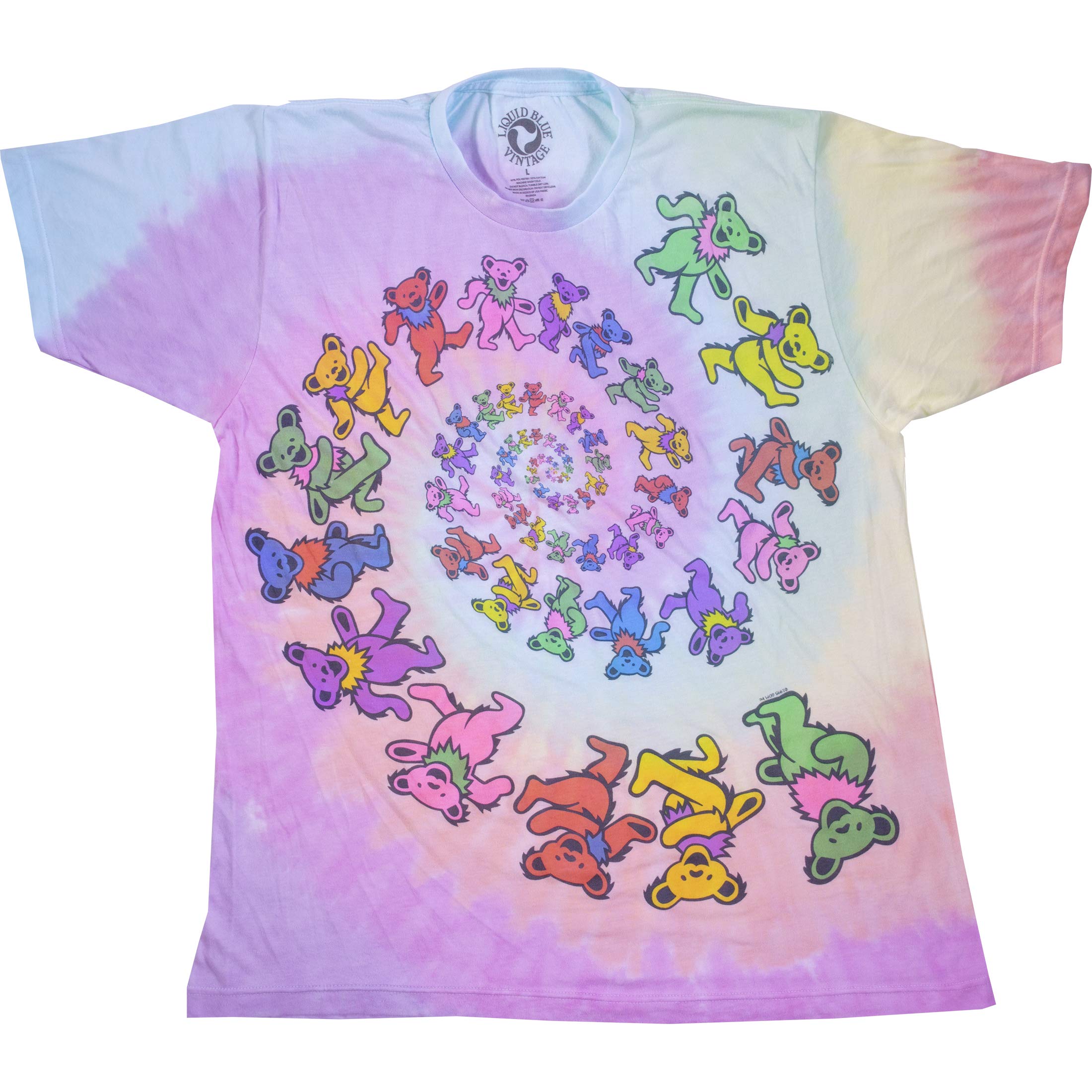 Liquid Blue Unisex's Grateful Dead Vintage Spiral Bears Tie Dye T-Shirt, Medium