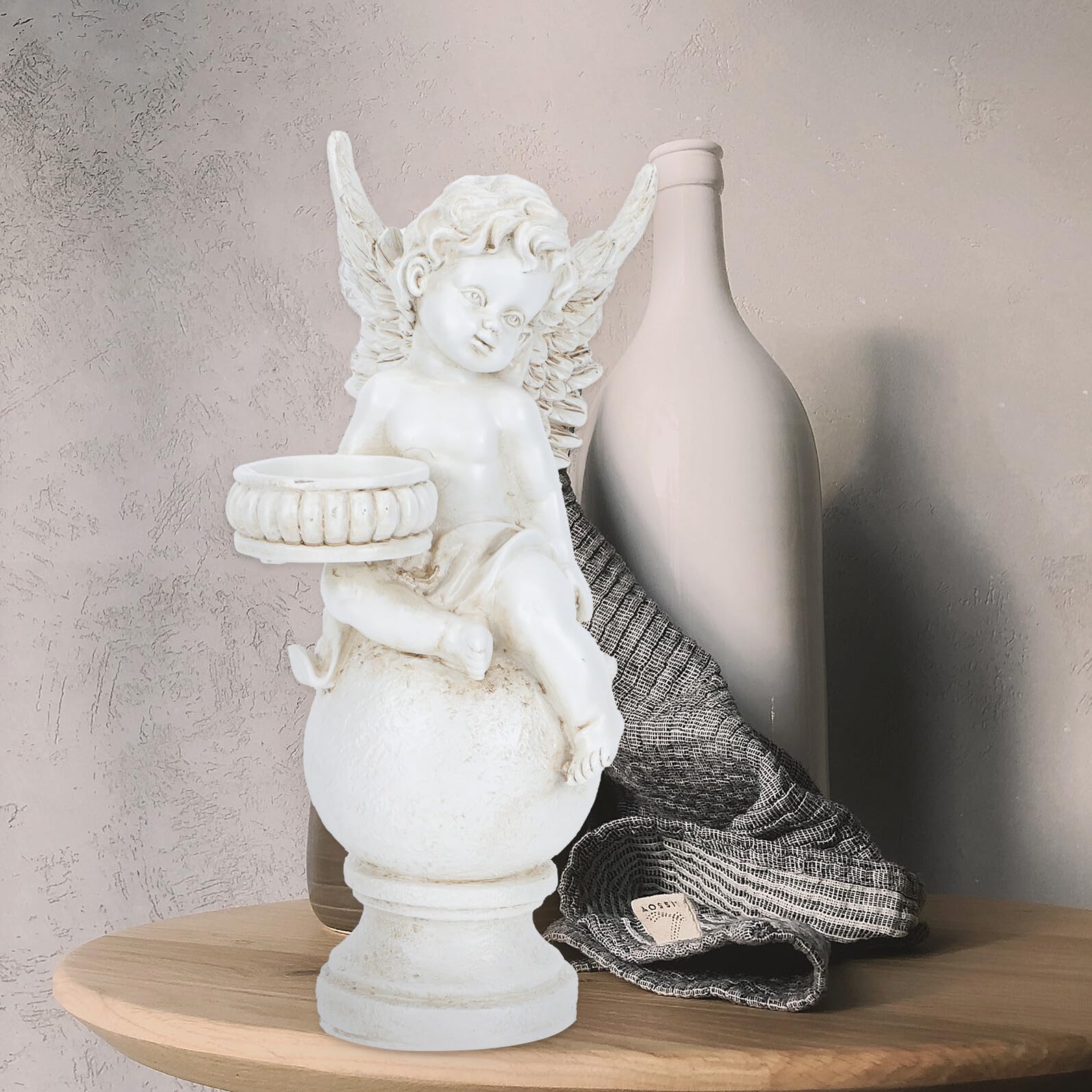 GARVALON 2 Stück Engel Kerzenhalter aus Harz Dekorative Wohndeko Leuchter Vintage Artware für Wohnzimmer und Romantisches Abendessen