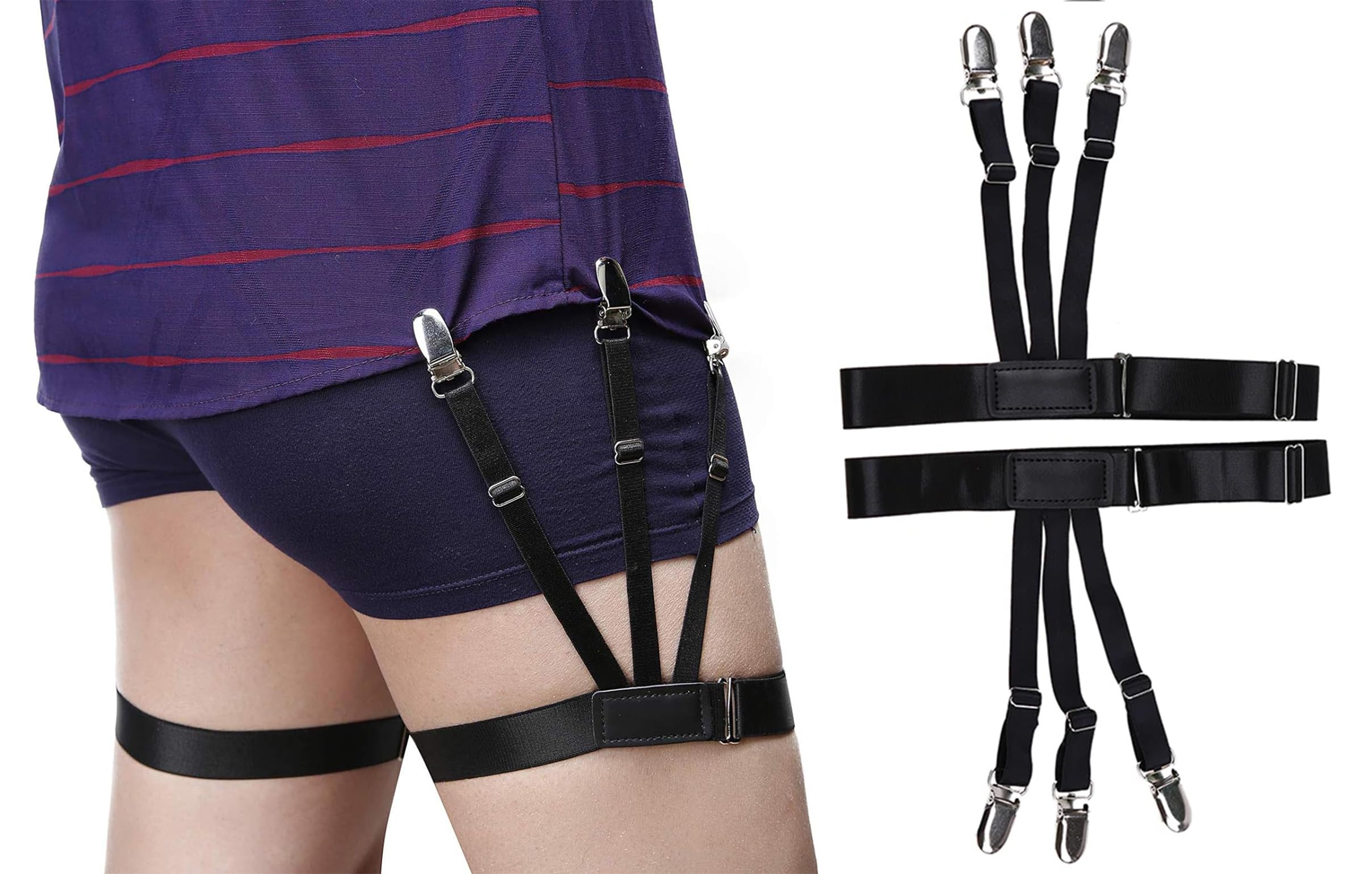 Ervio Men's Shirt Stays Belt with Non-slip Locking Clips Elastic Suspender Keep Shirts Leg Tucked Strap Adjustable Locking Clamps | Shirts Holder