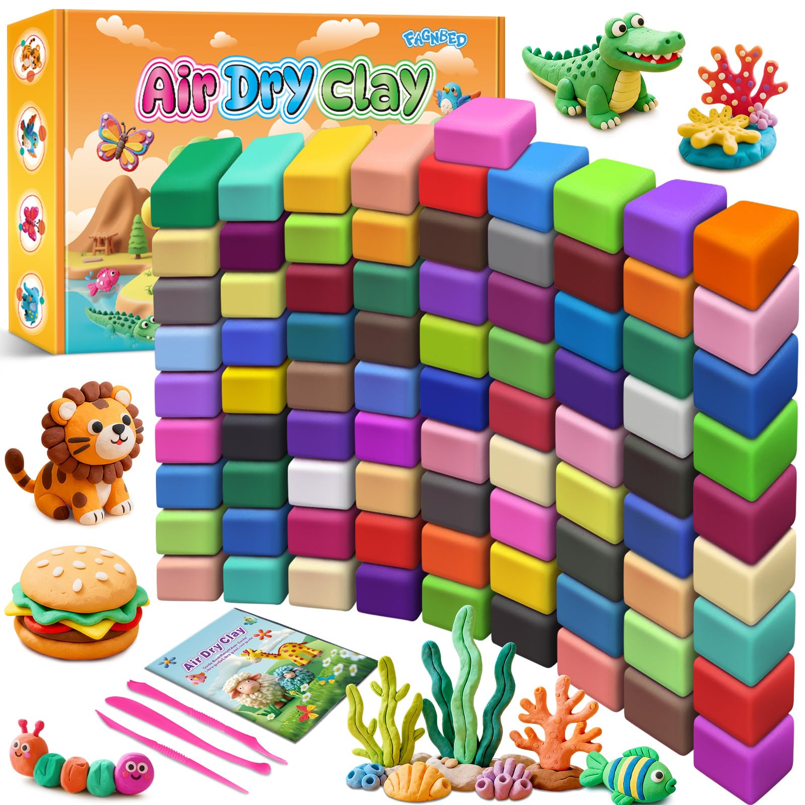 FAGNBED Air Dry Clay 82 Colors, Modelling Clay for Kids, DIY Magic Clay Kit with Sculpting Tools,Toy Gift for Boys and Girls