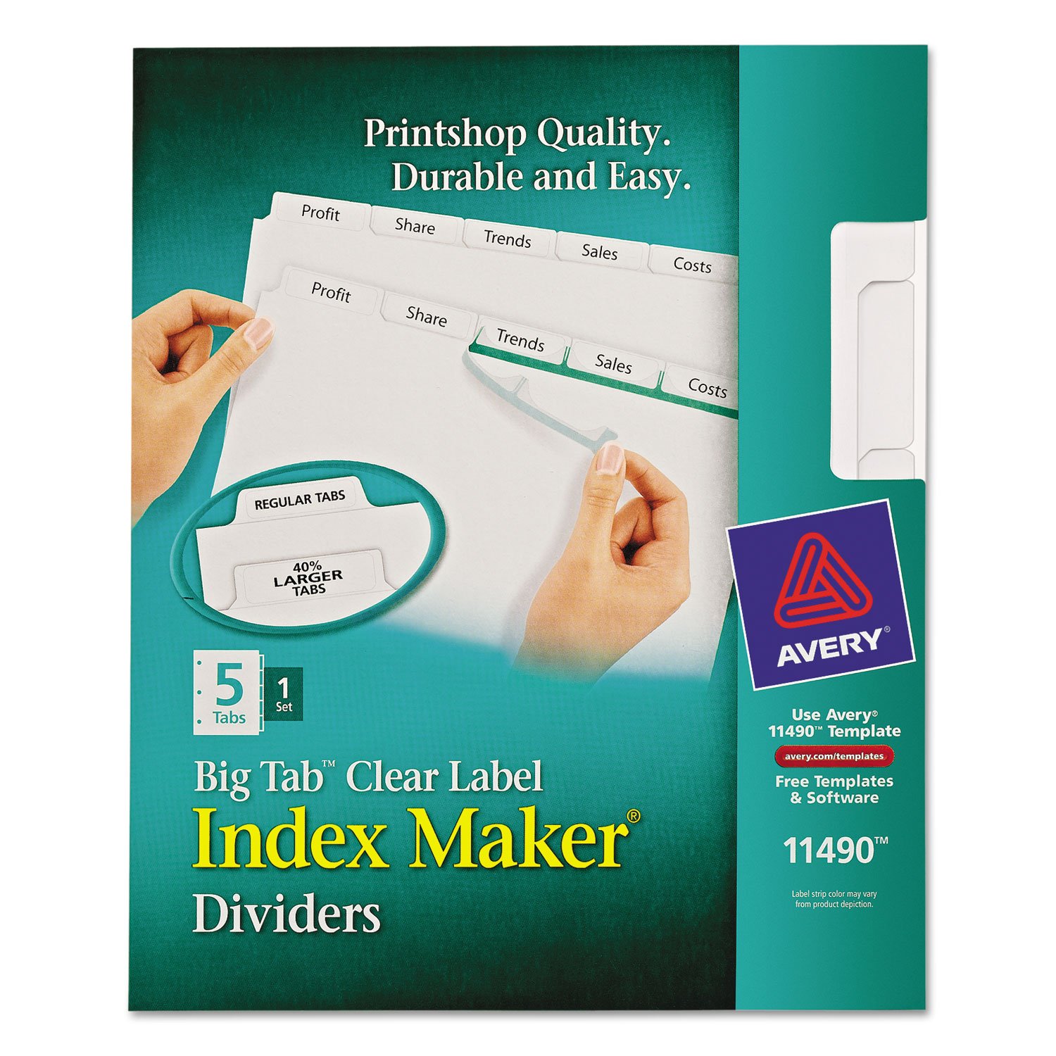 Avery 11490 Index Maker Print & Apply Clear Label Dividers w/White Tabs, 5-Tab, Letter