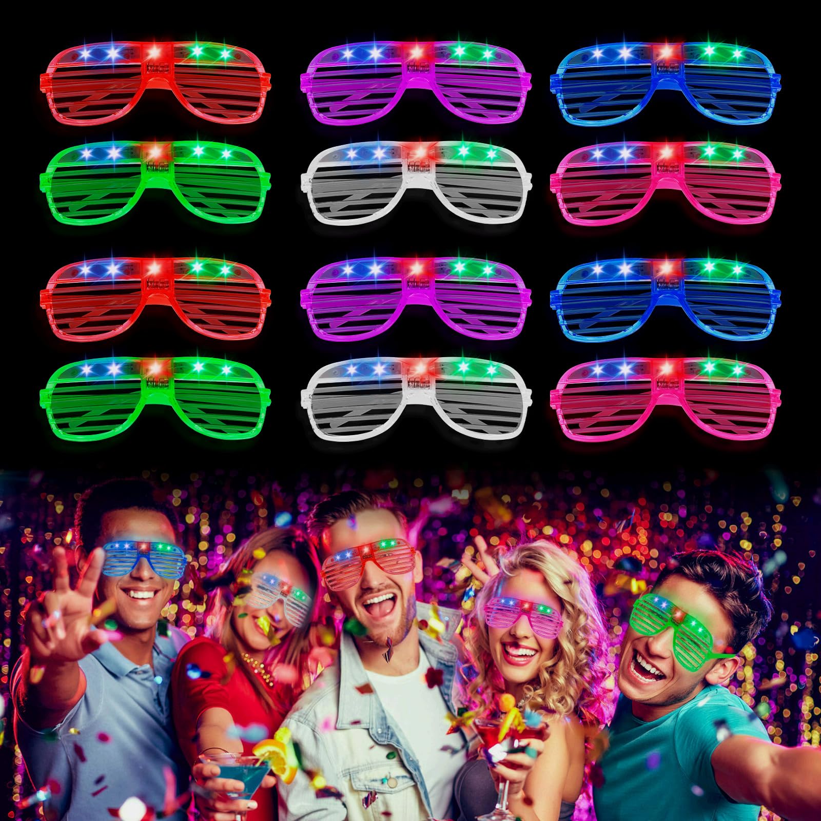 Gafas Luminosas LED, 12 Piezas Gafas Led Gafas para Fiestas Gafas de Neón, Gafas LED Intermitentes, para Decoración de Fiesta Navidad, Cumpleaños, Raves, Concierto, Halloween