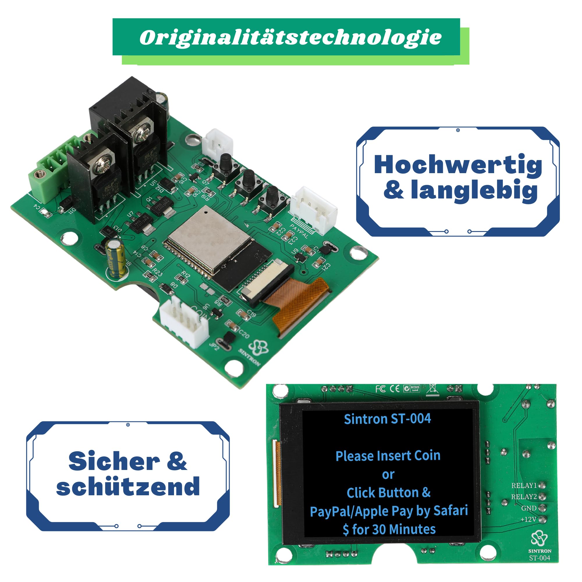 Sintron ST-004 220V/240V LCD Upgrade, Münz & Mobile Payment für Apple Pay Paypal Betriebener Timer-Kontrollkasten für Geräteautomaten, Spielgeräte, Massagestühle, Dryers, Shoe Shine & Washing Machines