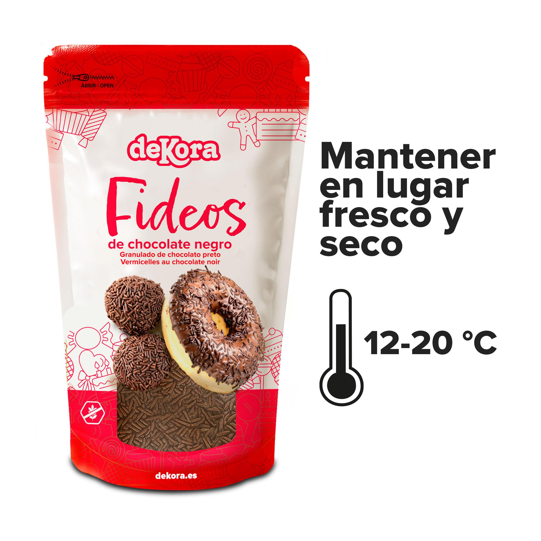 Dekora Fideos de Chocolate 100 g – Topping sin gluten Decoración comestible Tartas Postres Cupcakes Sprinkles Cacao Repostería Creativa