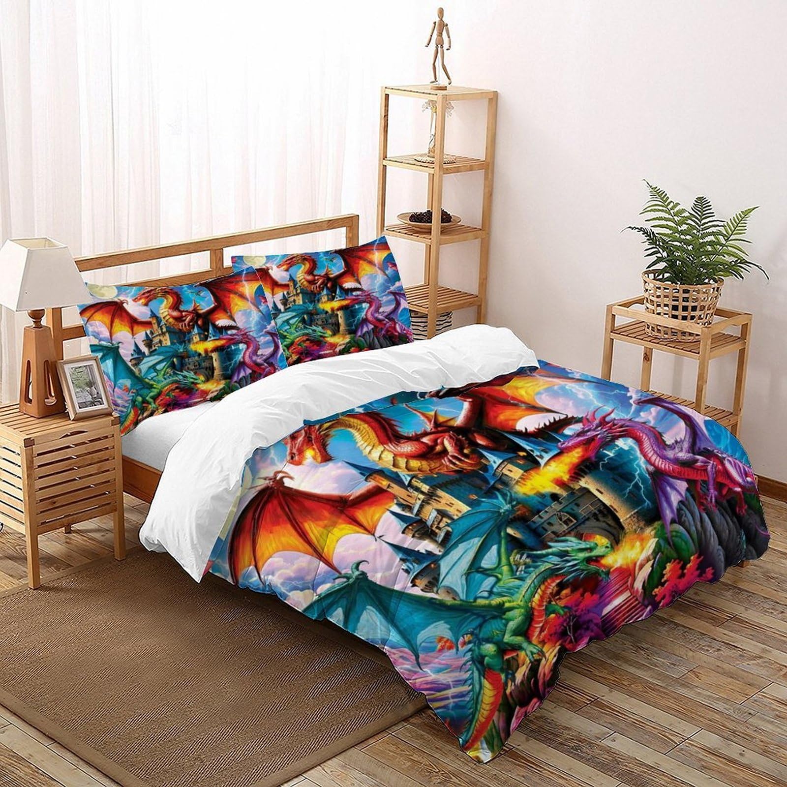 Housse de couette microfibre hypoallergénique parure de lit 200x200cm sans repassage