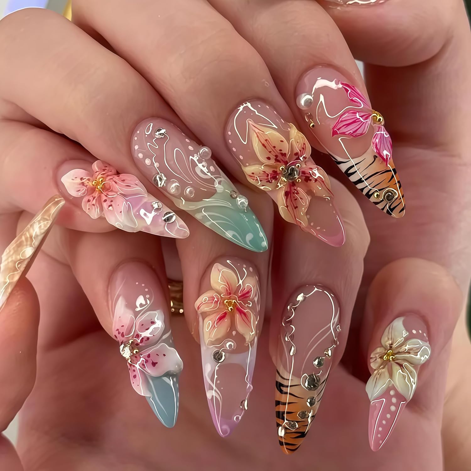 Colorful Flower Press on Nails - Cute Summer Beach Design