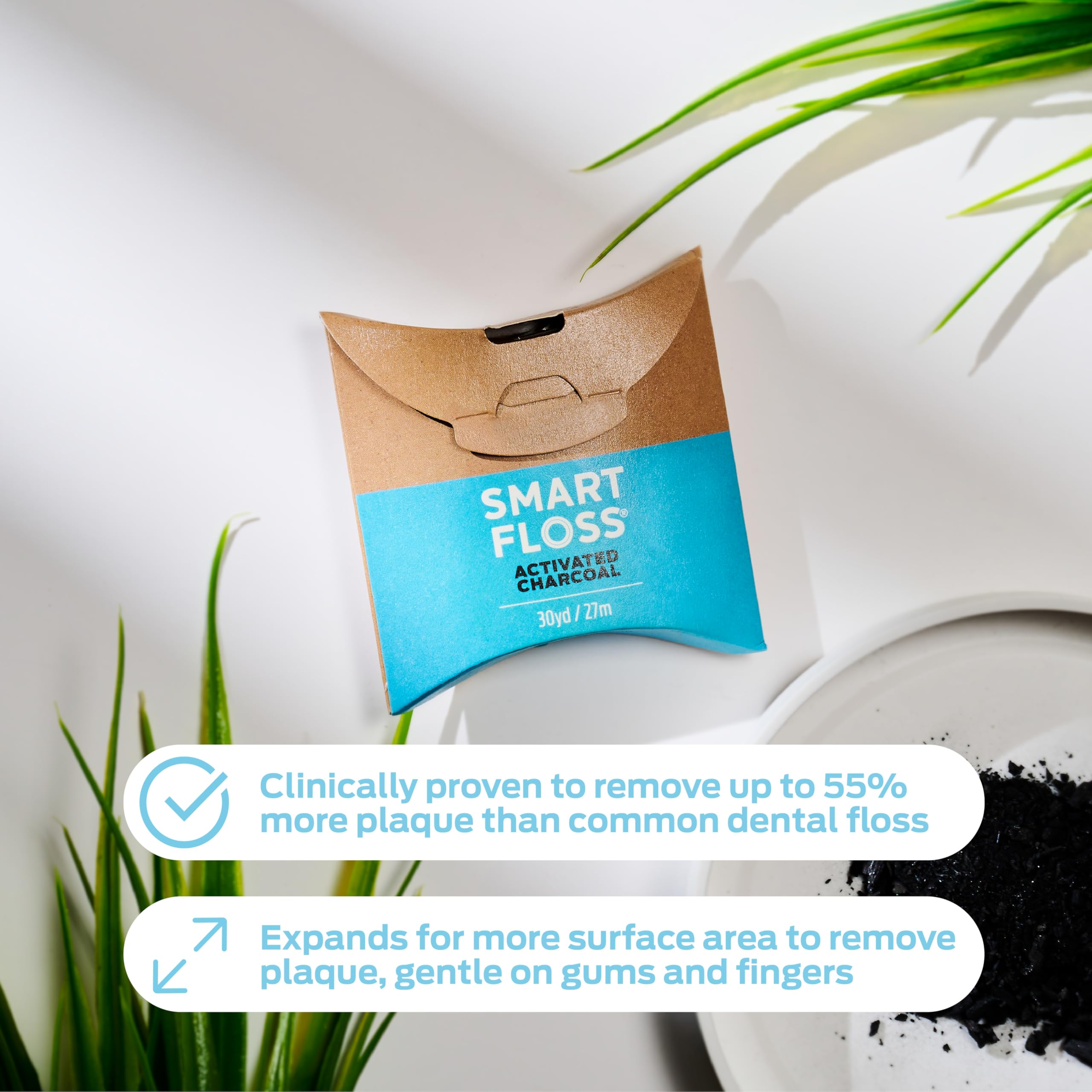 DrTung's Hilo dental vegano de carbón activado, sabor a hierba de limón natural, paquete de 6 | Hilo dental natural sin PTFE ni PFAS, suave con las encías, se expande y estira, sin BPA