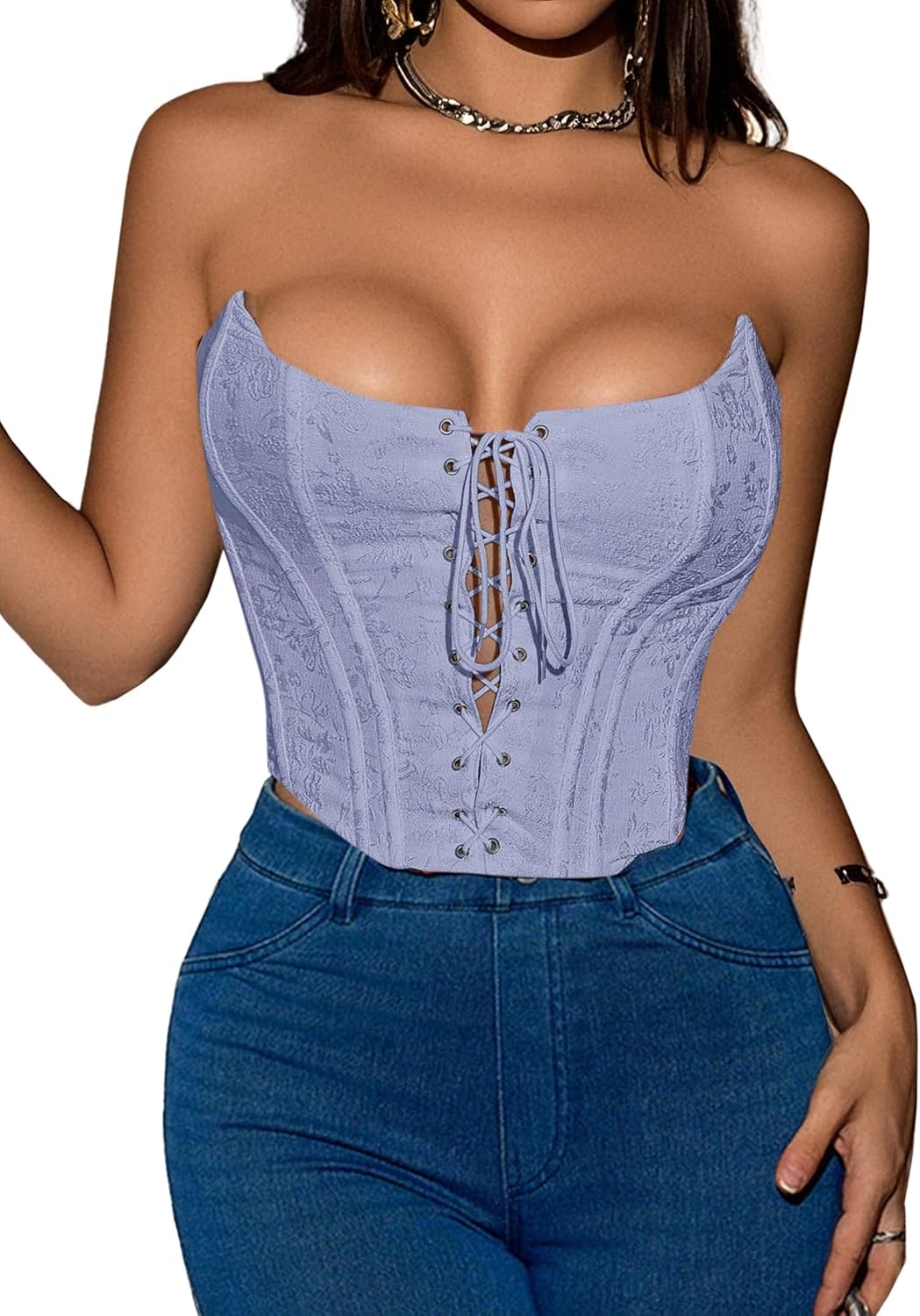 Black Corset Tops for Women Strapless Backless Lace-Up Bustier Crop Tank Top Sleeveless Sexy Summer Going Out Top Y2K - Image 2