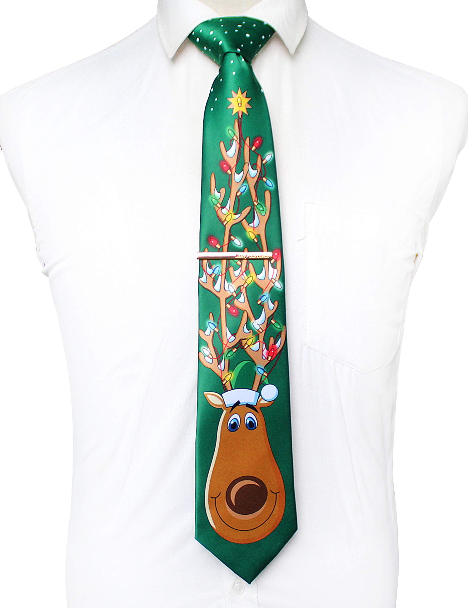 JEMYGINS Cravate Homme Cravate imprimée à motif de Noël et Pinces à cravate Ensemble