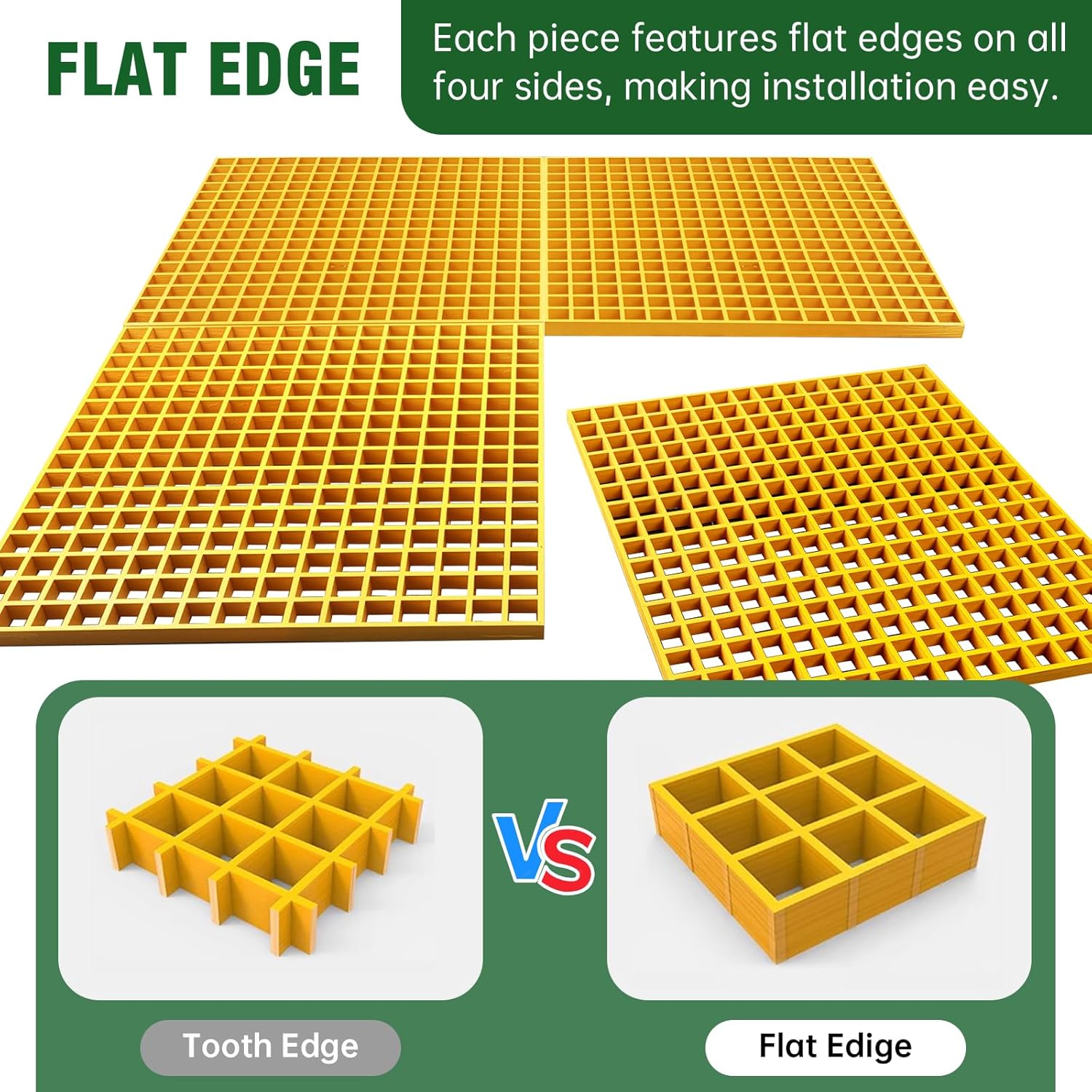 2'x2' Fiberglass Molded Grating - 1.5''x1.5''x1.5'' Fiberglass Bar Grille Plate, Heavy Duty FRP Industrial Square Grate Panel for Car Wash, Decks, Stairs, and Garage