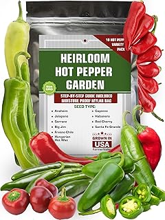 10 Most Popular Hot Peppers Seeds Varieties - USA Grown - 500+ Non-GMO Heirloom Seeds Pack for Planting Home Garden Indoor...