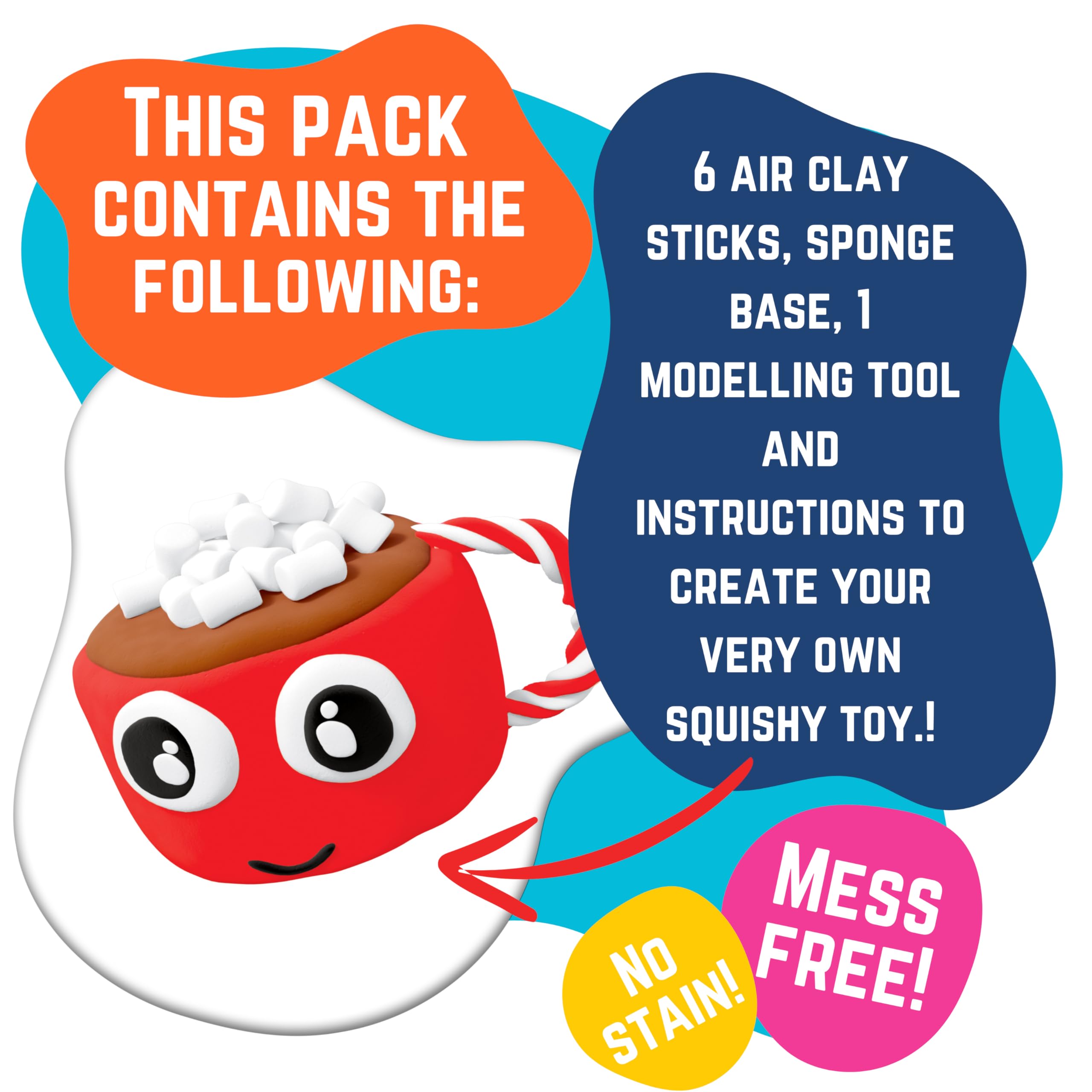 Lovin Crea Il Tuo Squishy - Cuties, Kit Argilla Ad Aria Per Bambini, 18 Colori, Giocattolo Creativo E Sensoriale, Fai Da Te