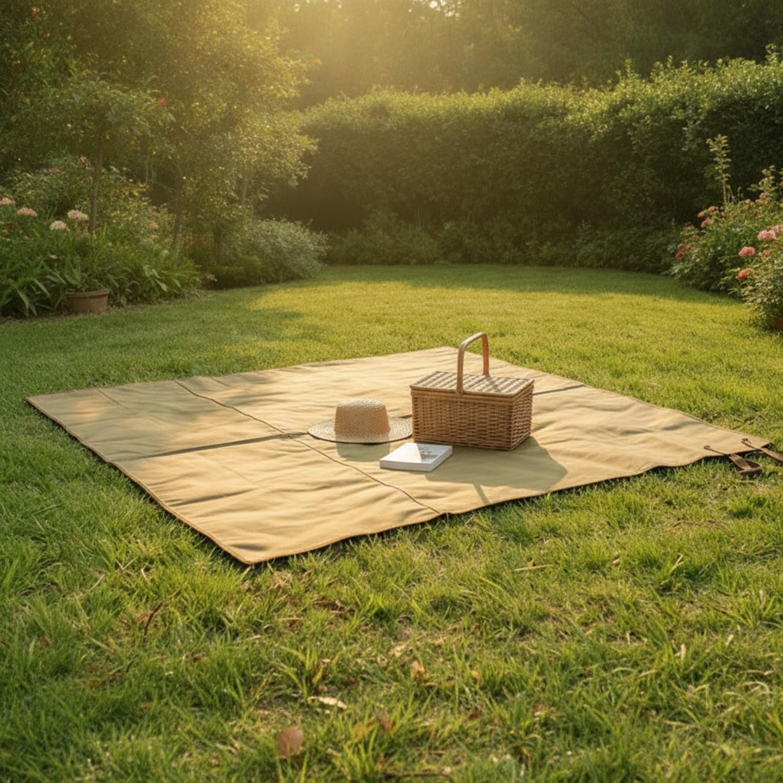 Picknickmatte mit Tragegriff faltbar Picknickdecke mit Tragegriff tragbar Campingmatte Haltegurten für Camping, Garten, Armeegrün, 200 210CM