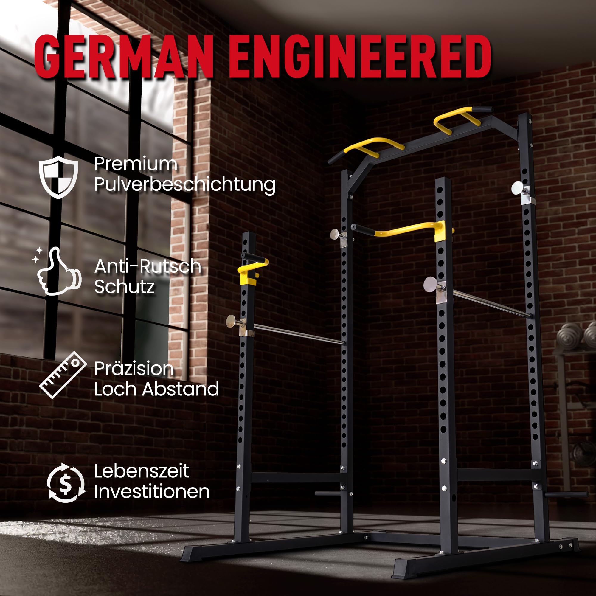 Ultrasport Unisex-Erwachsene Power Fitness Multifunktionales Rack für effektives Ganzkörpertraining, Massive Stahlkonstruktion, Schwarz/Rot, Extra breit