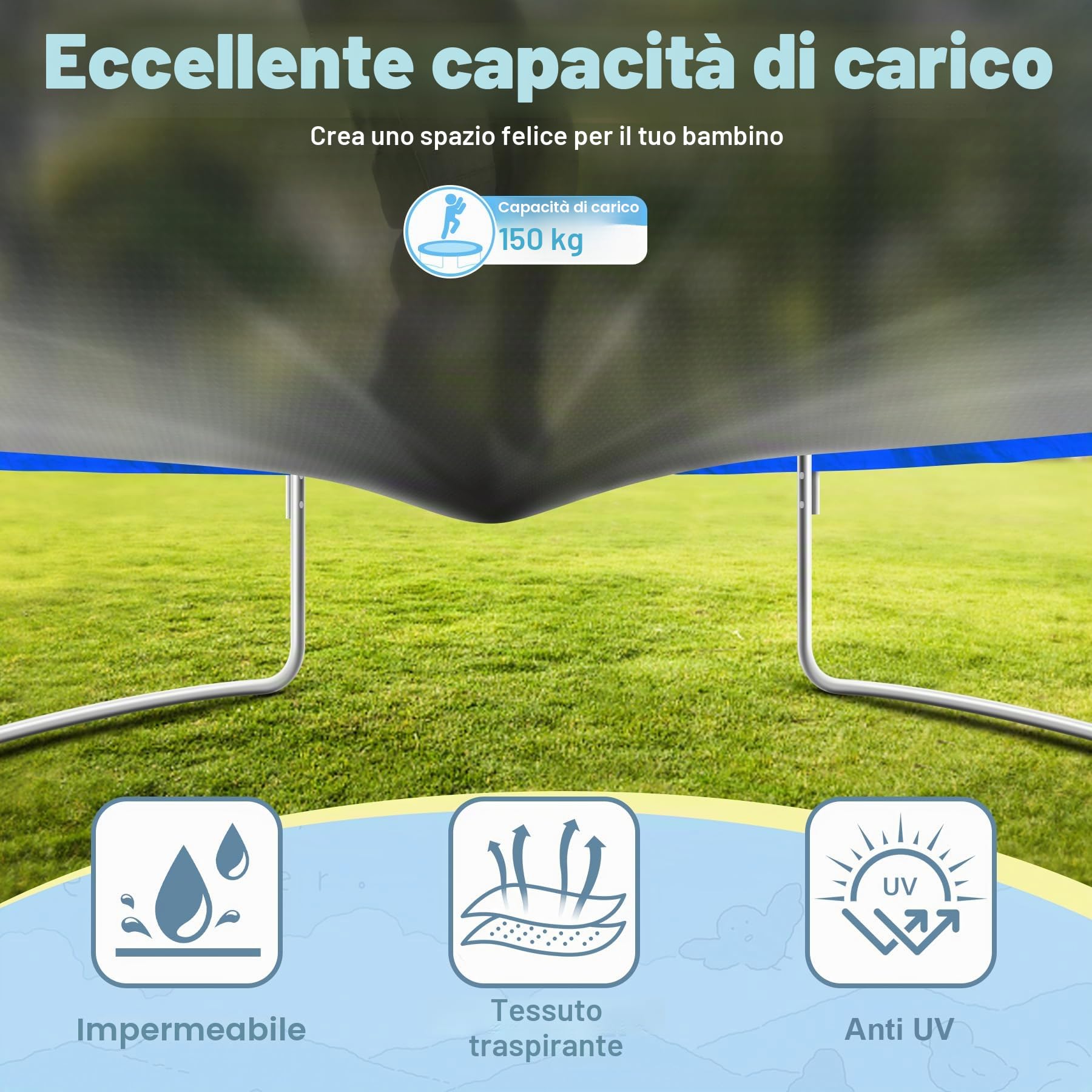 Trampolino da giardino con rete di sicurezza, certificato TÜV GS, per esterni, con scala combinata, impermeabile, resistente ai raggi UV, regalo per bambini e famiglie