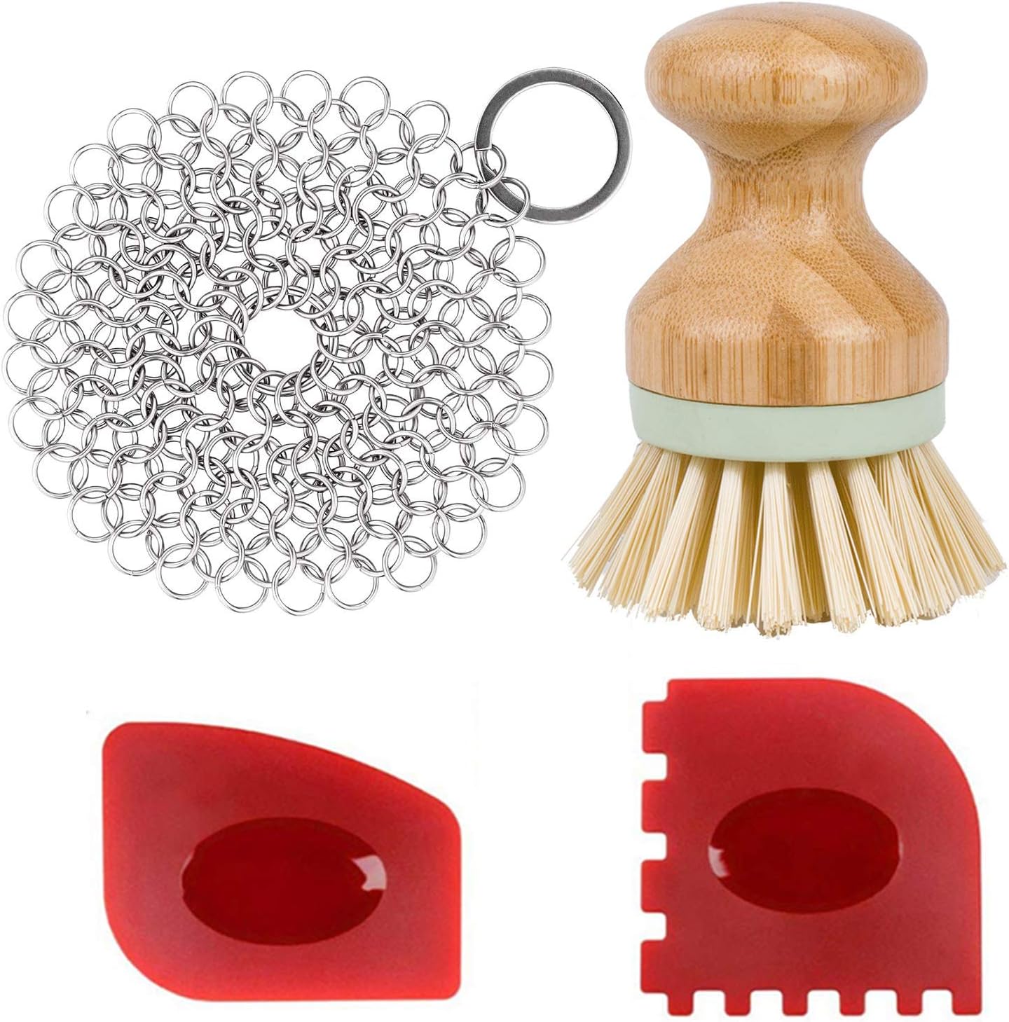 Cast Iron Cleaner kit, Pot Cleaning Brushes, Stainless Steel Chainmail Scrubber, Pan Scrapers, Kitchen Cleaning