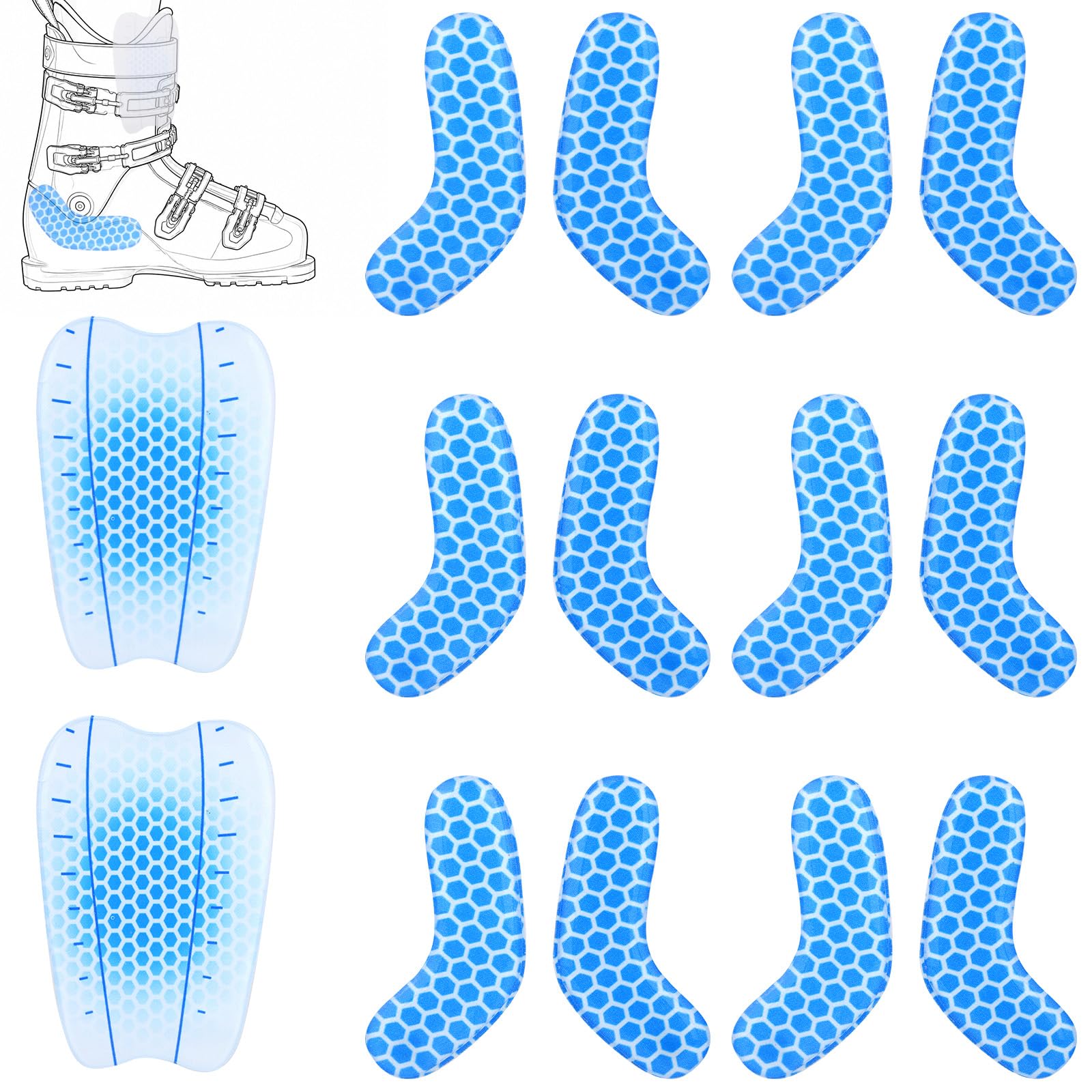 BOXOB 12pcs Ski Boot Heel Pads & 2pcs Ski Gel Shin Guards