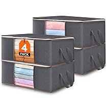 Lifewit 4 pezzi 35L Scatole per vestiti, scatola per armadio pieghevole, scatoloni per trasloco, contenitori sottoletto per Coperte, Biancheria da Letto, Grigio