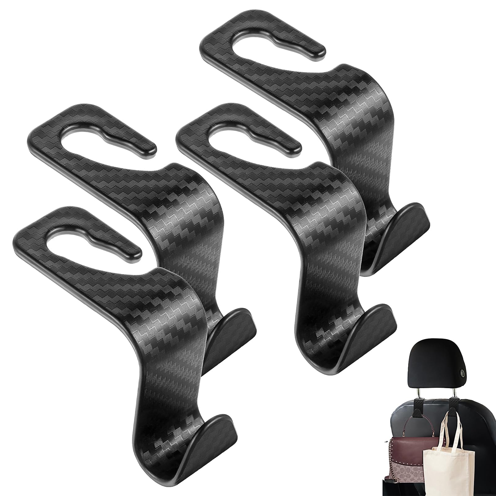 Qianyu 4 Pcs Headrest Hook for Car Purse Back Seat Hanger Hidden Hook Storage Organizer Universal Car Accessories Interior Road Trip Essentials Hanging Grocery Bags Handbags Toys Bottles Snacks