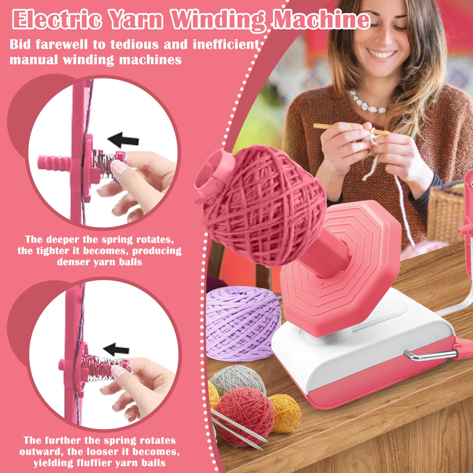 Bobinadora De Hilo EléCtrica, Devanadora Lana con Velocidad Continua Y Gran Capacidad, Bobinadora Enrollador De Hilos Lana Bola Devanadora De Hilo Ovilladora Manual Rebobinador (Rosa)
