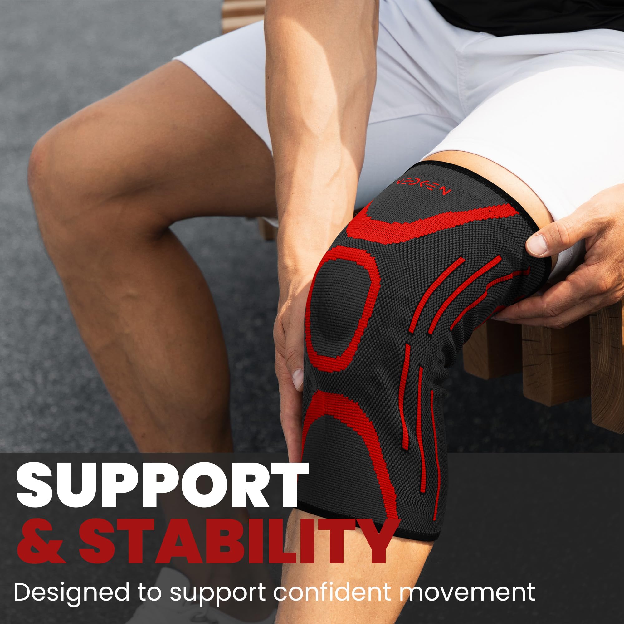 Rodillera - Rodilleras Ortopédicas para Menisco y Ligamentos, Compresión Estabilizadora y Soporte Deportivo para Rodilla, Ideal para Running, CrossFit, Baloncesto y Fútbol (Rojo, L)
