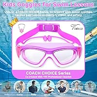 Vista 8 de Vvinca Gafas de natación para niños de 3 a 12 años, diseño mejorado 2024 con tapón para la oreja y la nariz, visión amplia, antivaho sin fugas