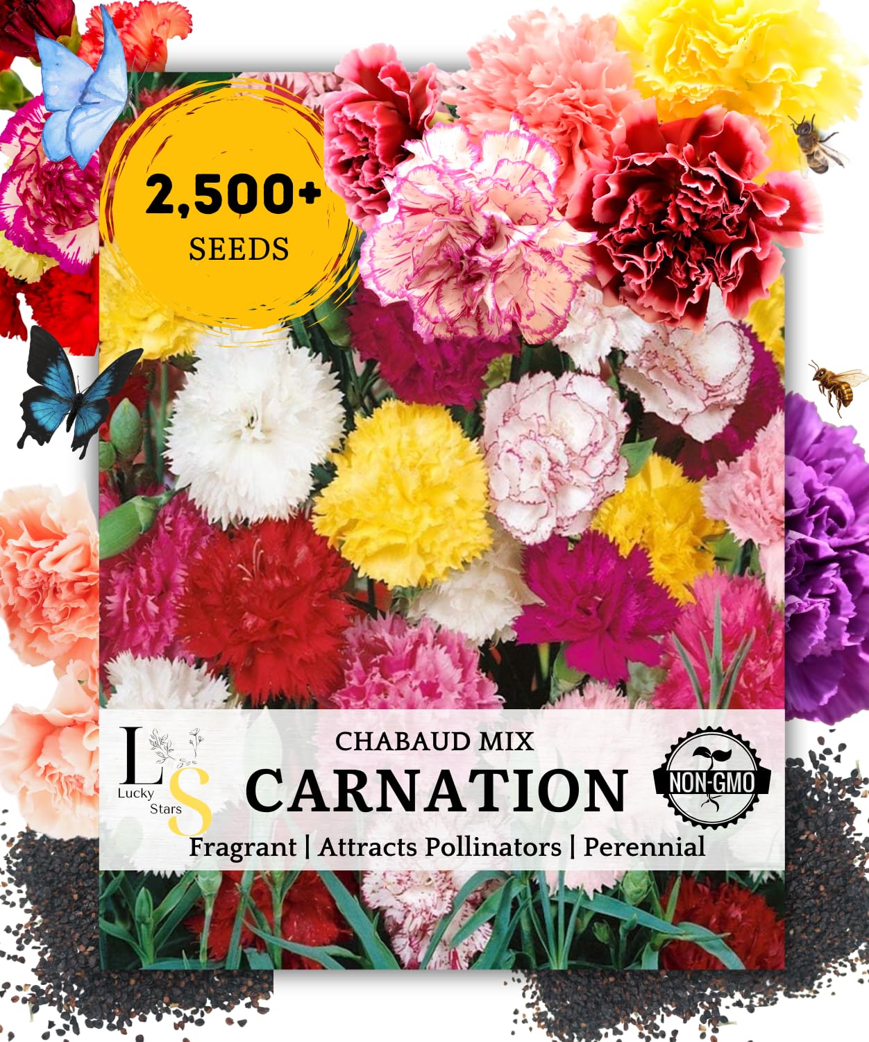 2500 Mixed Carnation Flower Seeds for Planting - AKA. Dianthus Caryophyllus Chabaud Mix Perennial