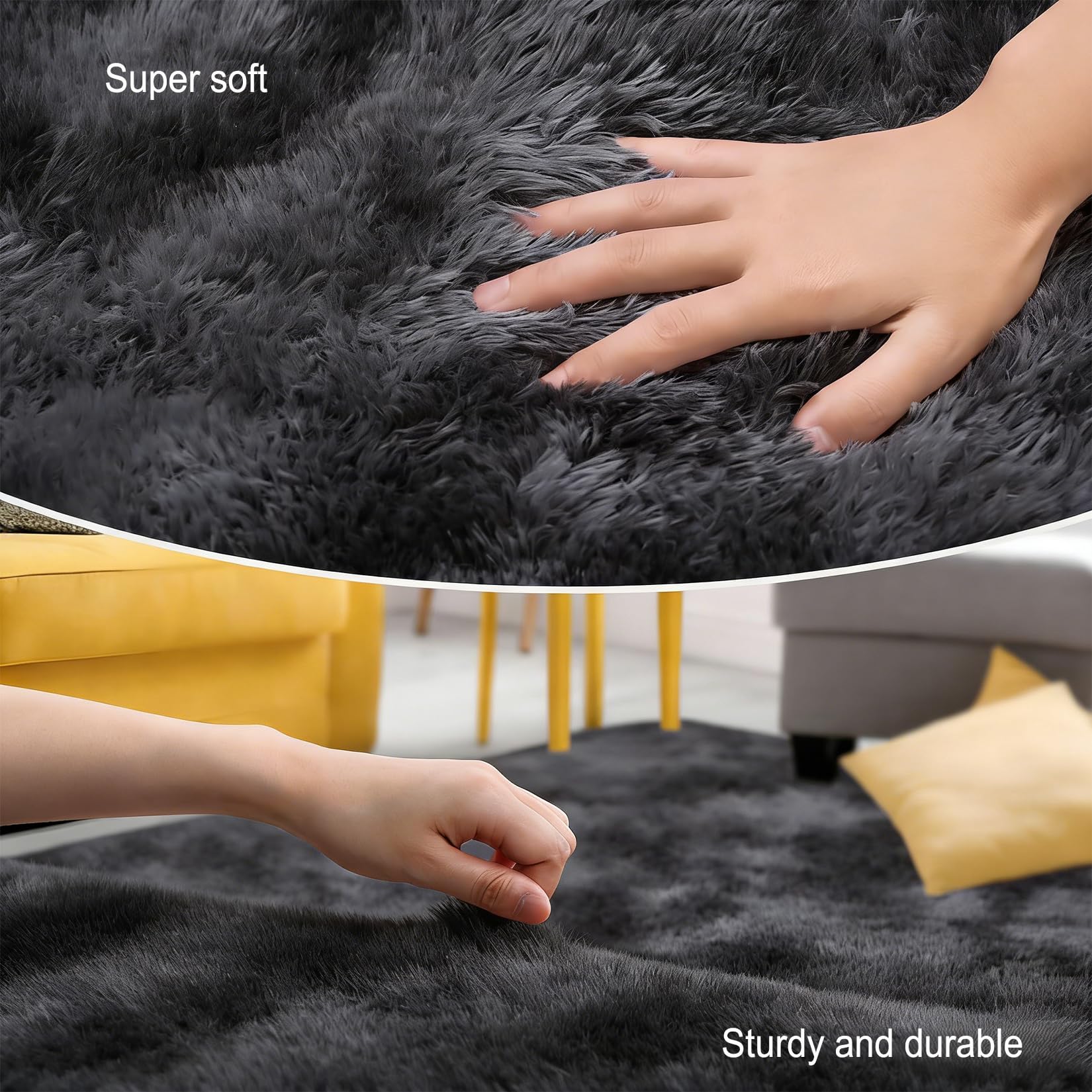 Dywan Do Salonu 160 x 120 cm Izolacja Akustyczna I Tłumienie Hałasu, Oszczędność Energii, Właściwości Antypoślizgowe Antypoślizgowy Puszysty Dywan Do Salonów, czarny szary